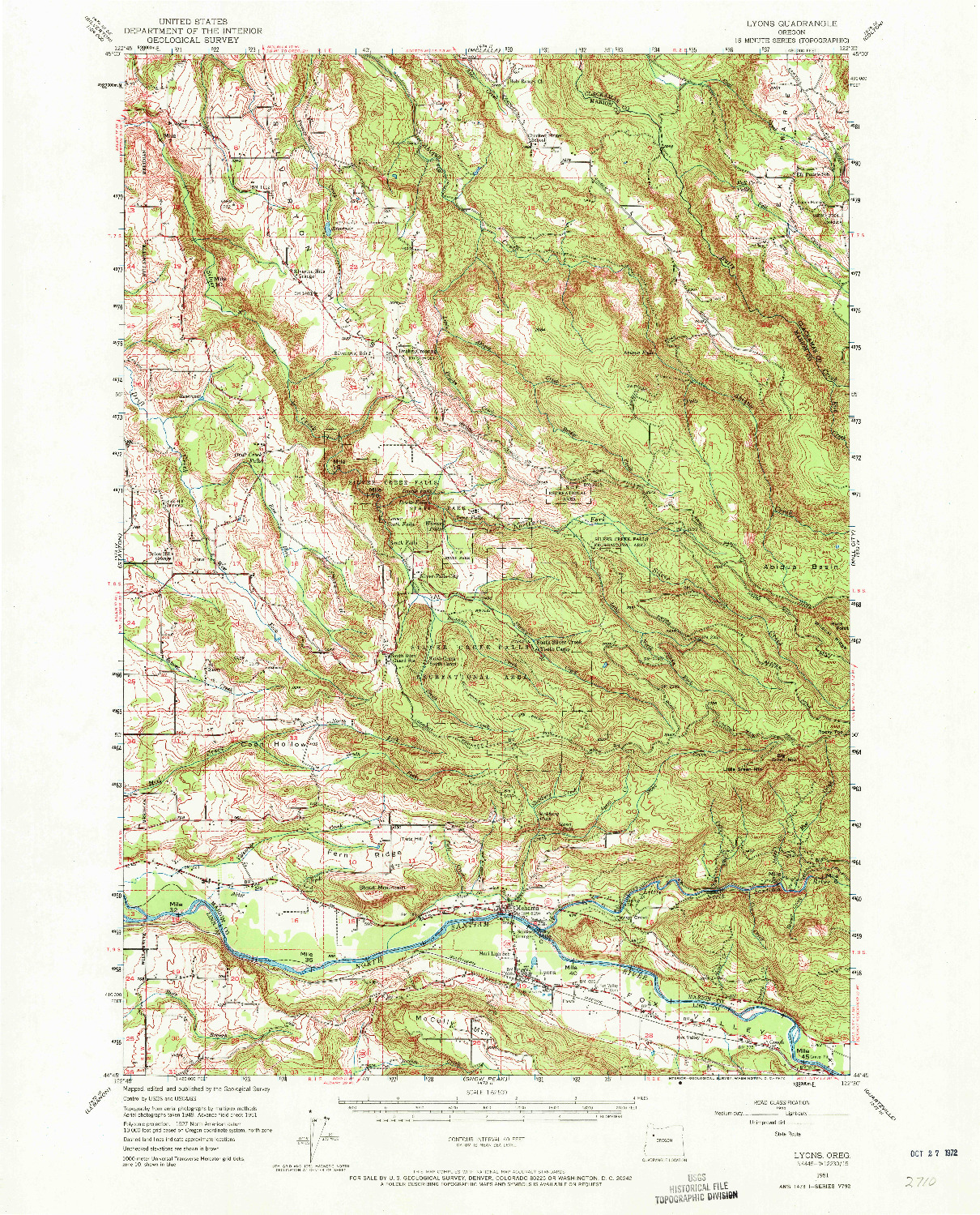 USGS 1:62500-SCALE QUADRANGLE FOR LYONS, OR 1951