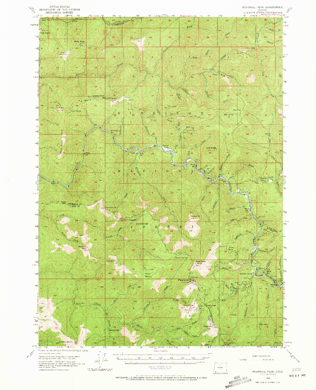 USGS 1:62500-SCALE QUADRANGLE FOR PEARSOLL PEAK, OR 1954