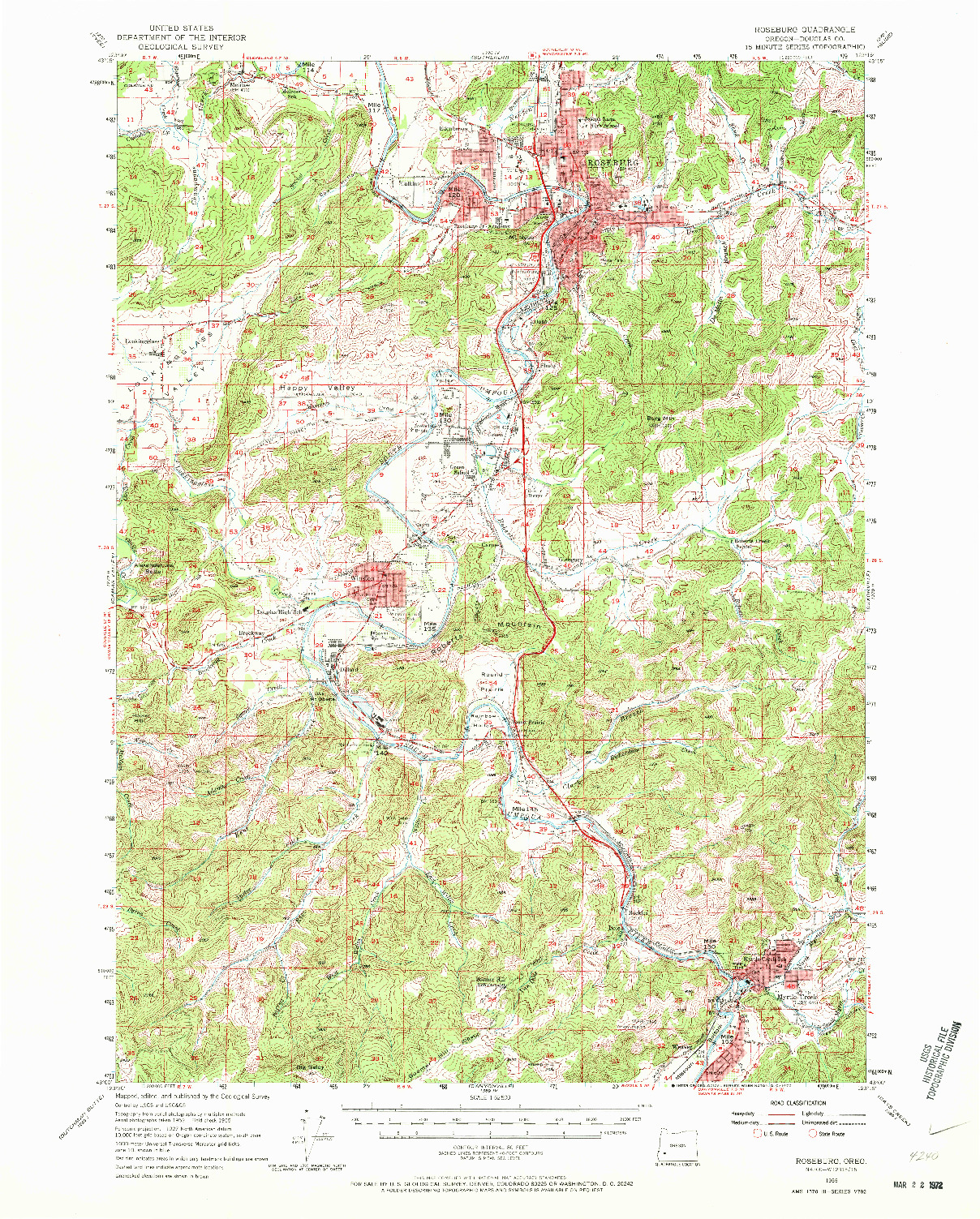 USGS 1:62500-SCALE QUADRANGLE FOR ROSEBURG, OR 1955