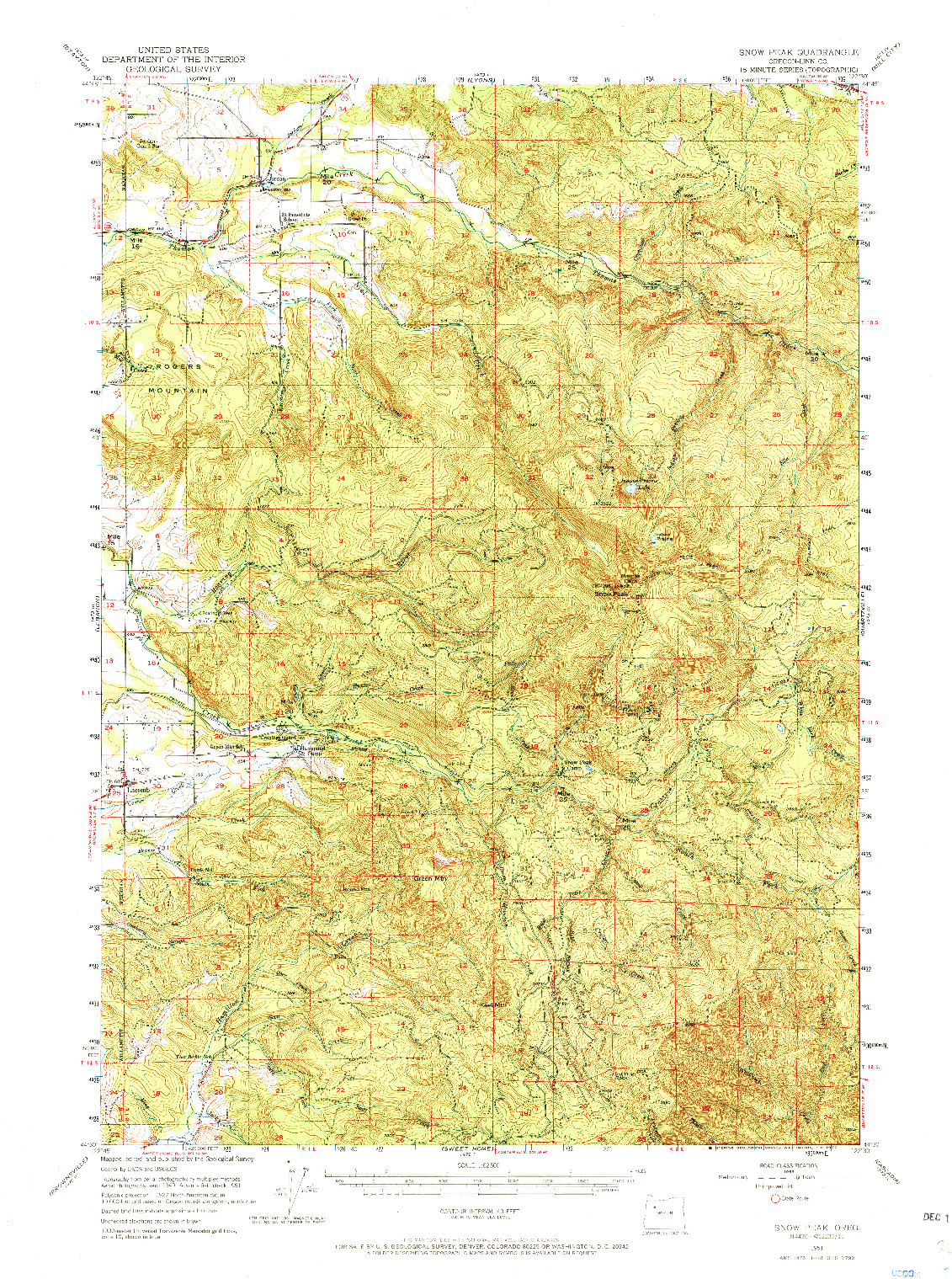 USGS 1:62500-SCALE QUADRANGLE FOR SNOW PEAK, OR 1951