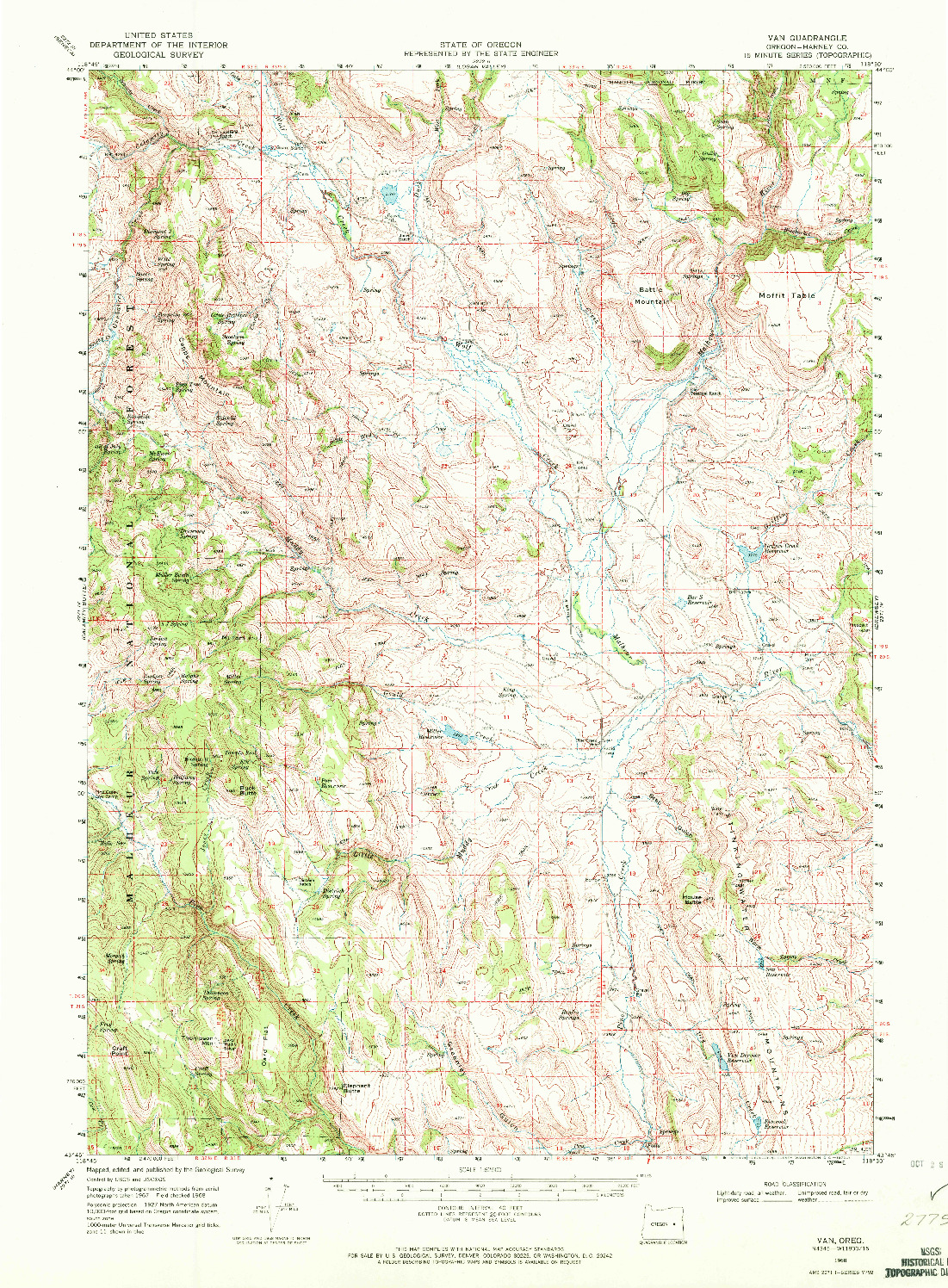 USGS 1:62500-SCALE QUADRANGLE FOR VAN, OR 1968