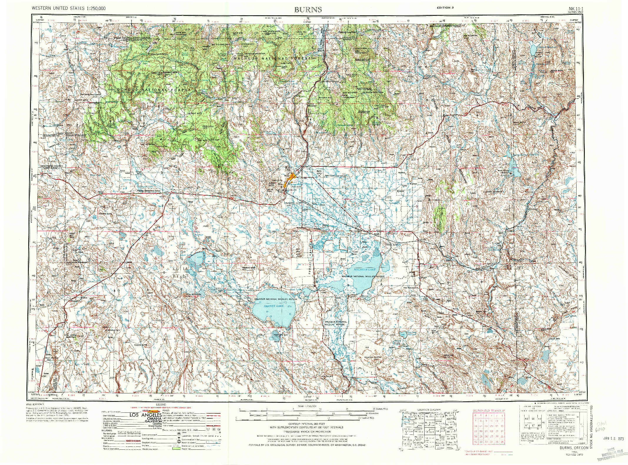 USGS 1:250000-SCALE QUADRANGLE FOR BURNS, OR 1955