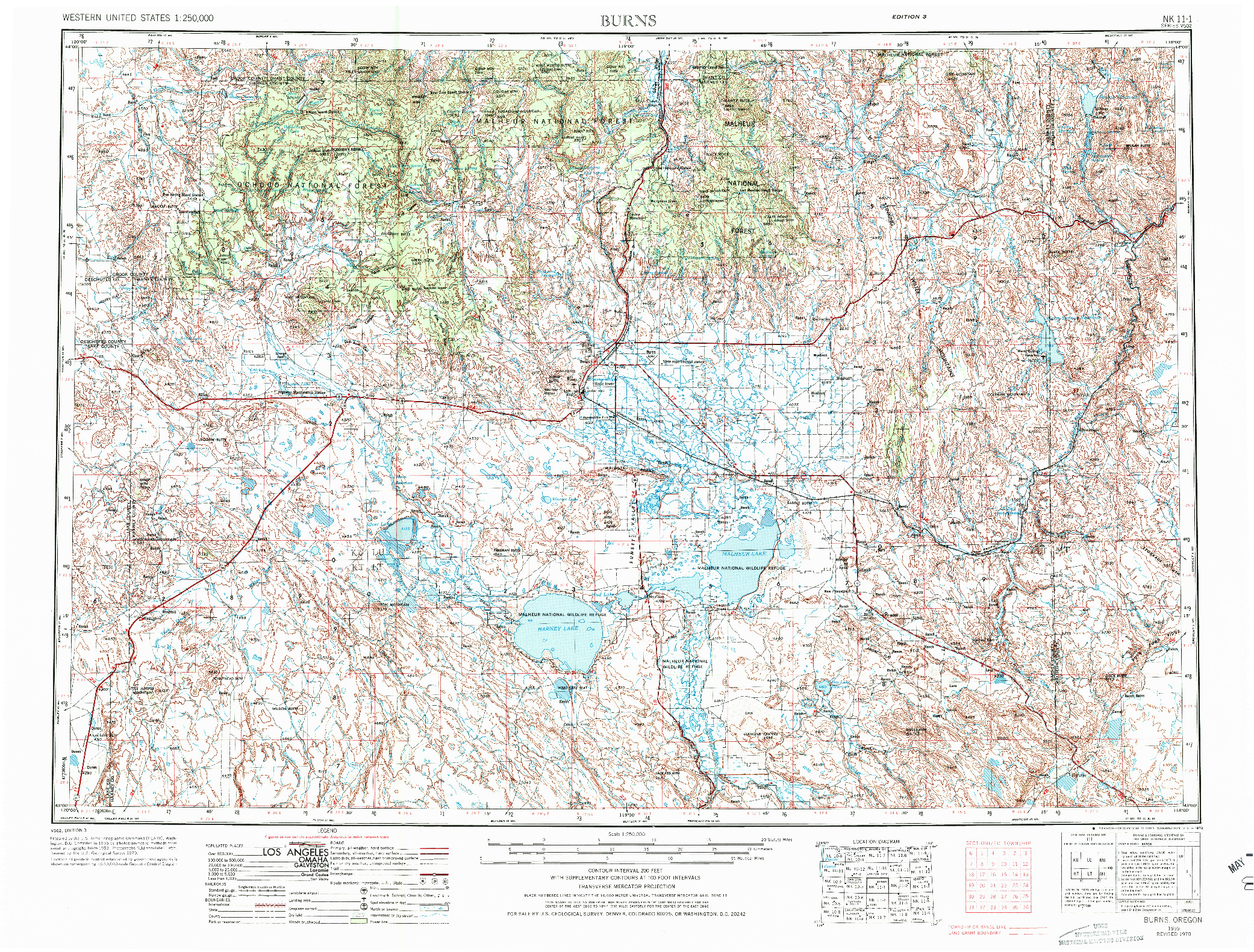 USGS 1:250000-SCALE QUADRANGLE FOR BURNS, OR 1955