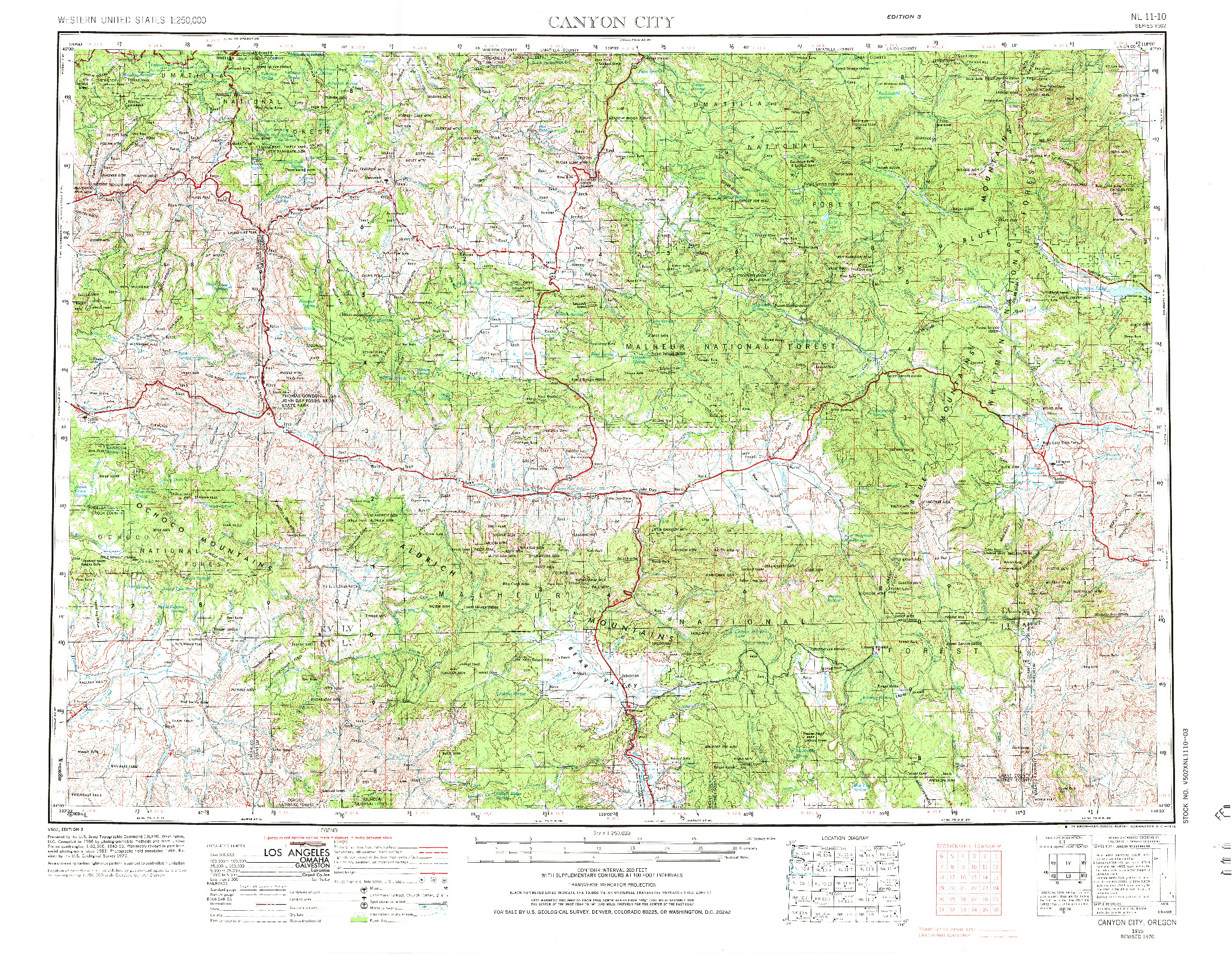 USGS 1:250000-SCALE QUADRANGLE FOR CANYON CITY, OR 1955