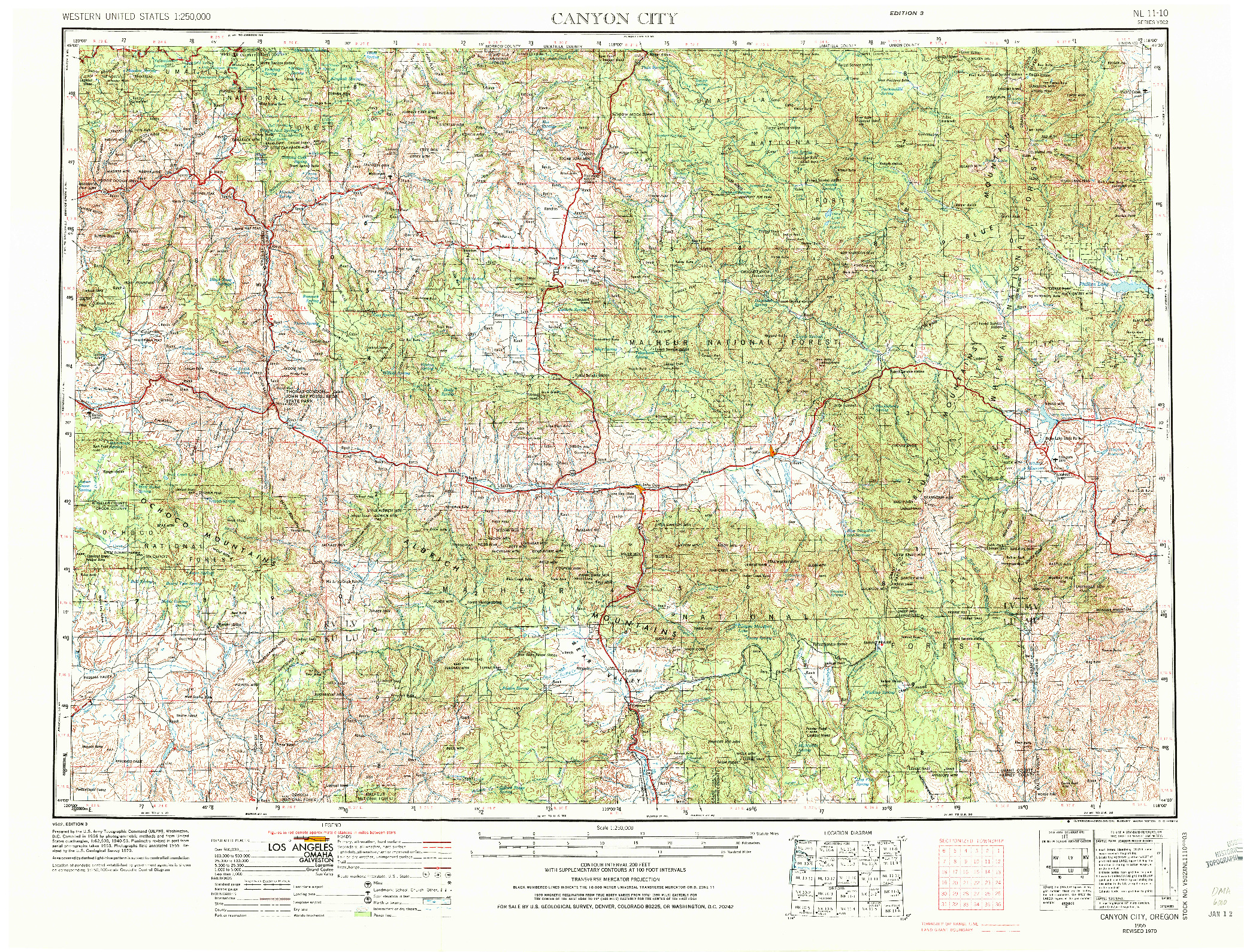 USGS 1:250000-SCALE QUADRANGLE FOR CANYON CITY, OR 1955