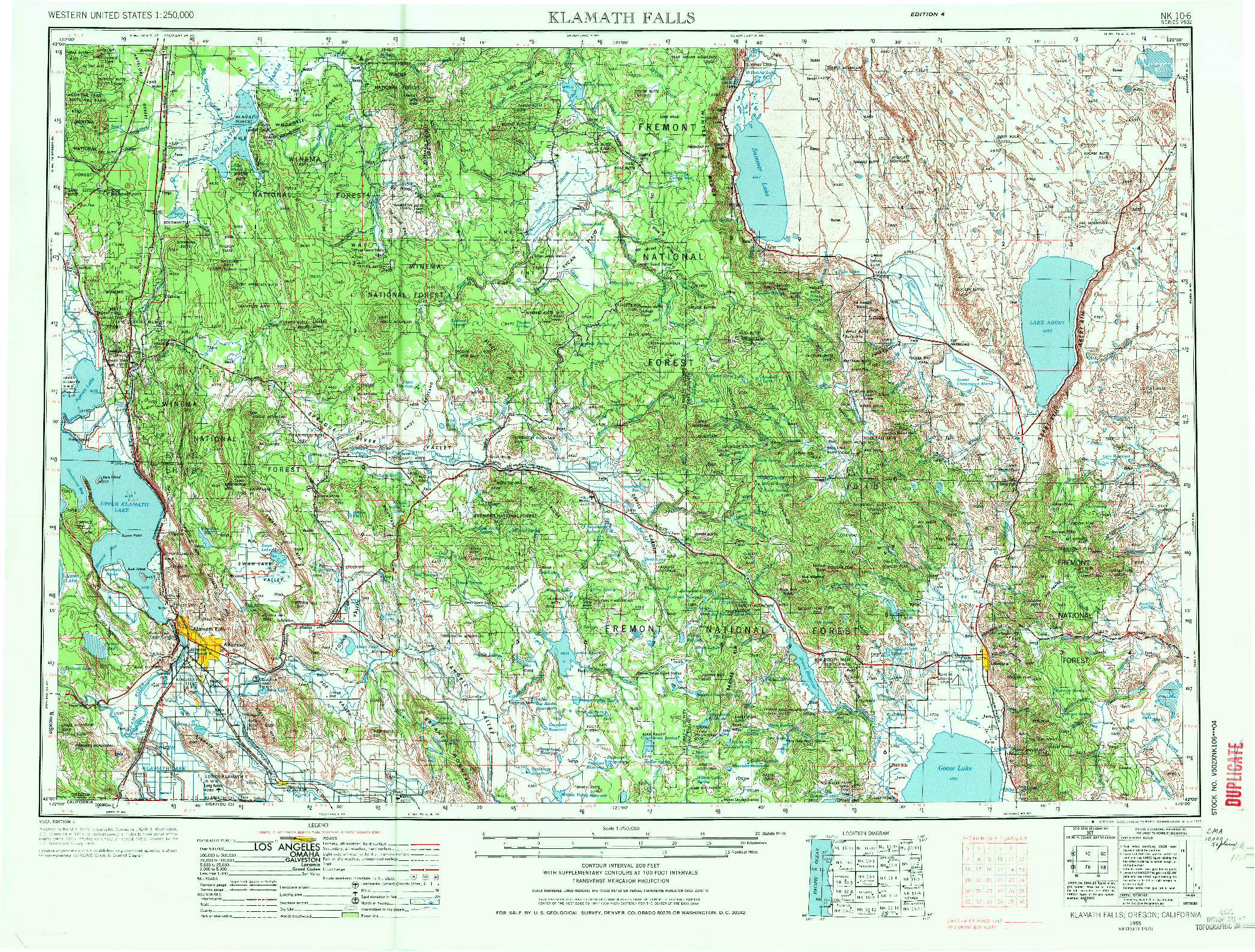 USGS 1:250000-SCALE QUADRANGLE FOR KLAMATH FALLS, OR 1955