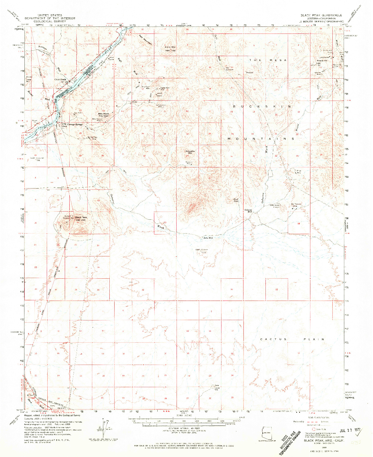 USGS 1:62500-SCALE QUADRANGLE FOR BLACK PEAK, AZ 1959