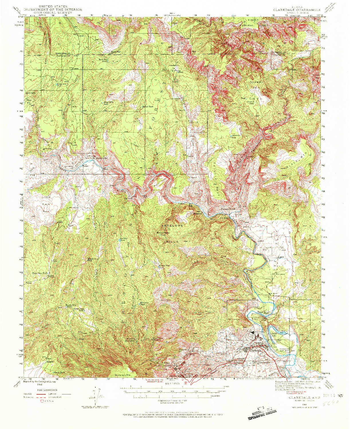 USGS 1:62500-SCALE QUADRANGLE FOR CLARKDALE, AZ 1944