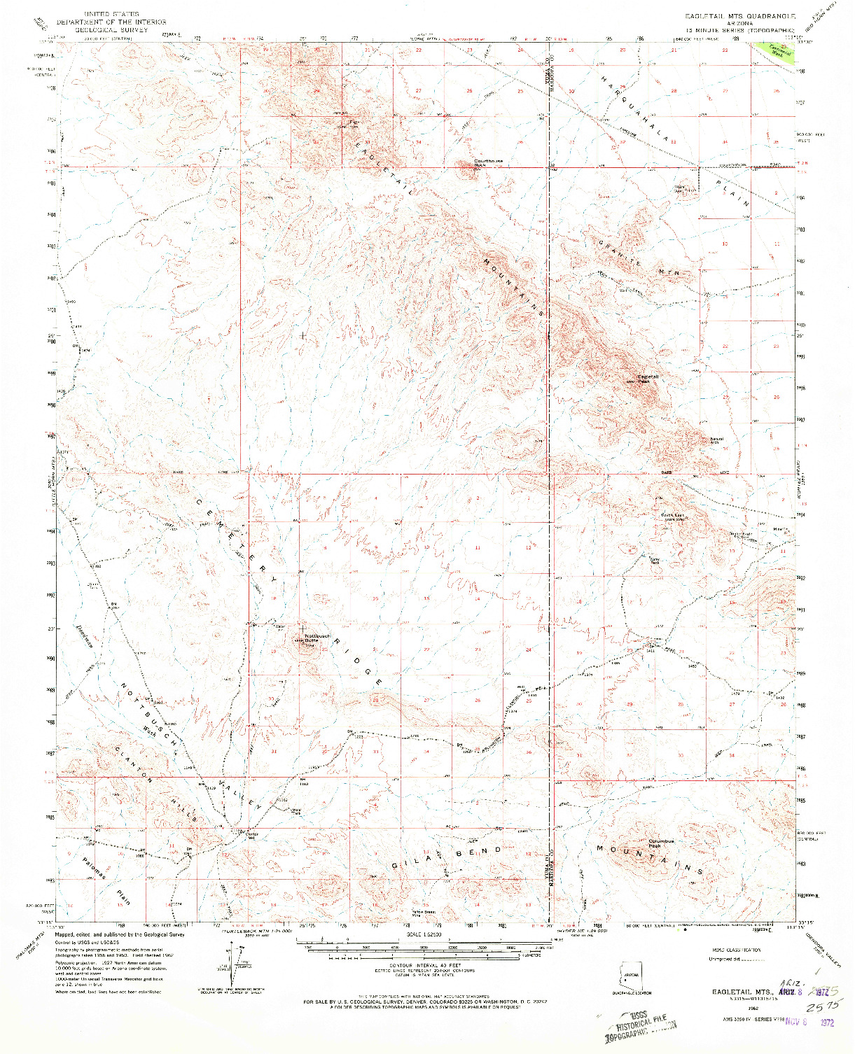 USGS 1:62500-SCALE QUADRANGLE FOR EAGLETAIL MTS, AZ 1962