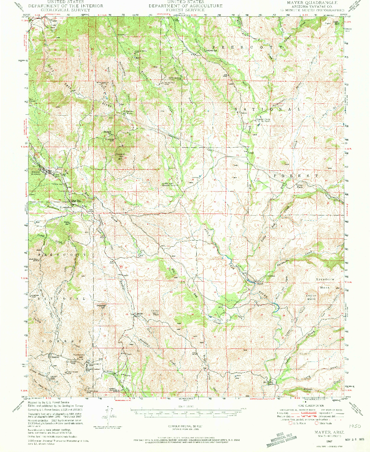 USGS 1:62500-SCALE QUADRANGLE FOR MAYER, AZ 1947
