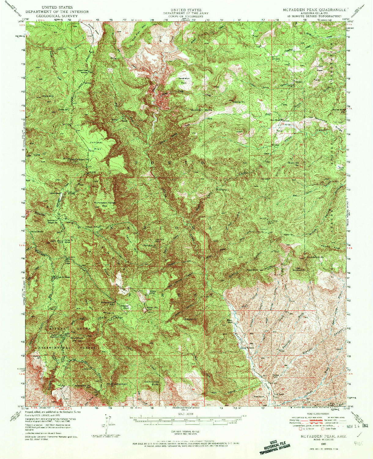 USGS 1:62500-SCALE QUADRANGLE FOR MCFADDEN PEAK, AZ 1949