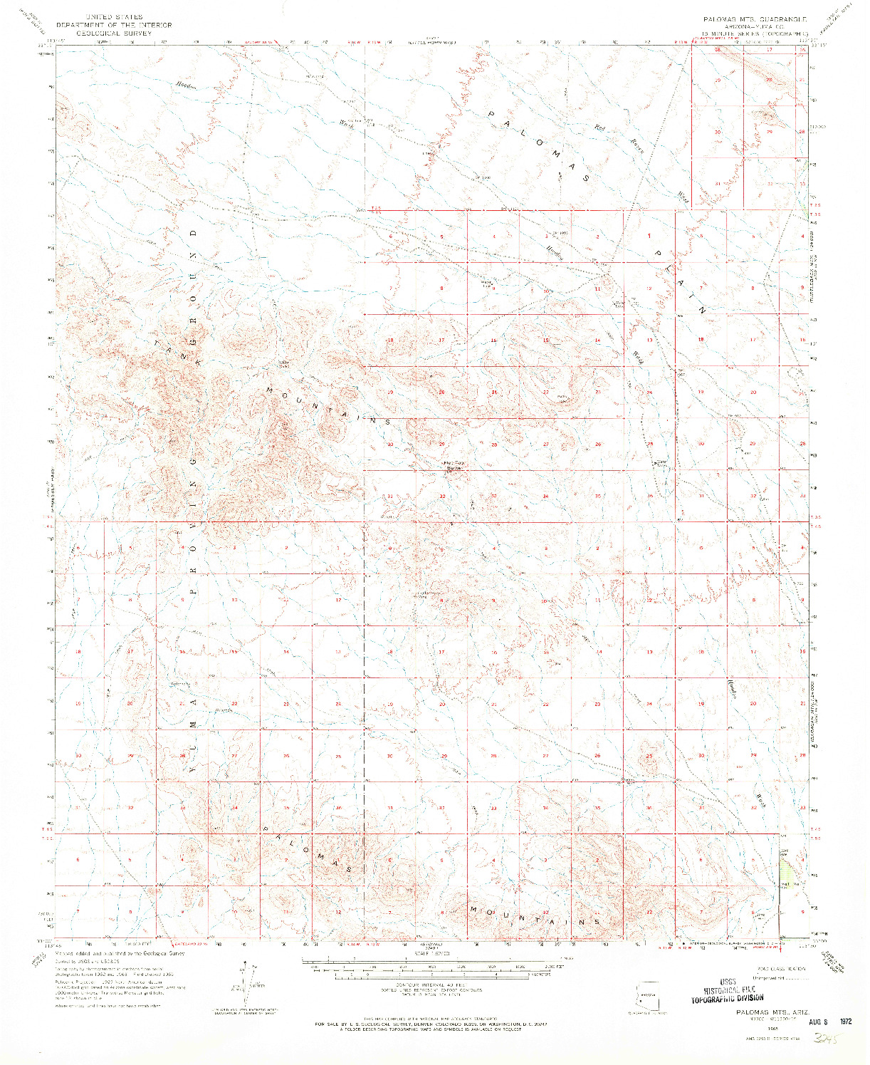 USGS 1:62500-SCALE QUADRANGLE FOR PALOMAS MTS, AZ 1965