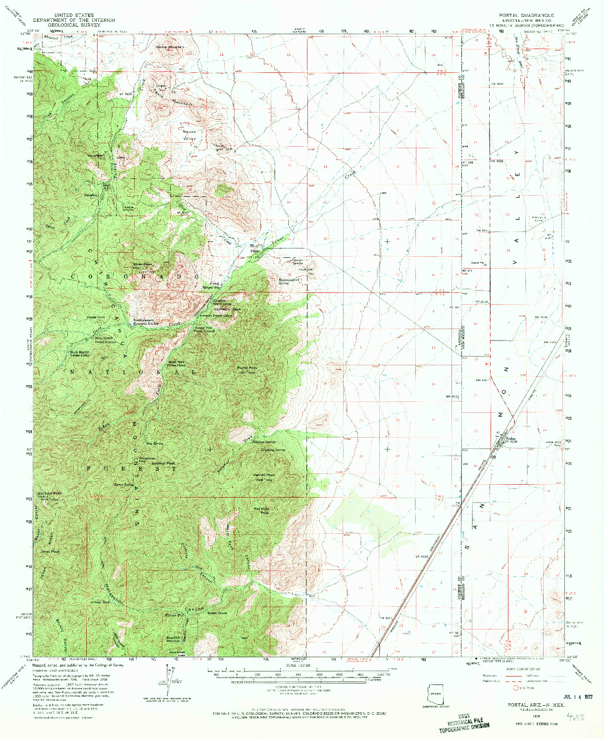 USGS 1:62500-SCALE QUADRANGLE FOR PORTAL, AZ 1958