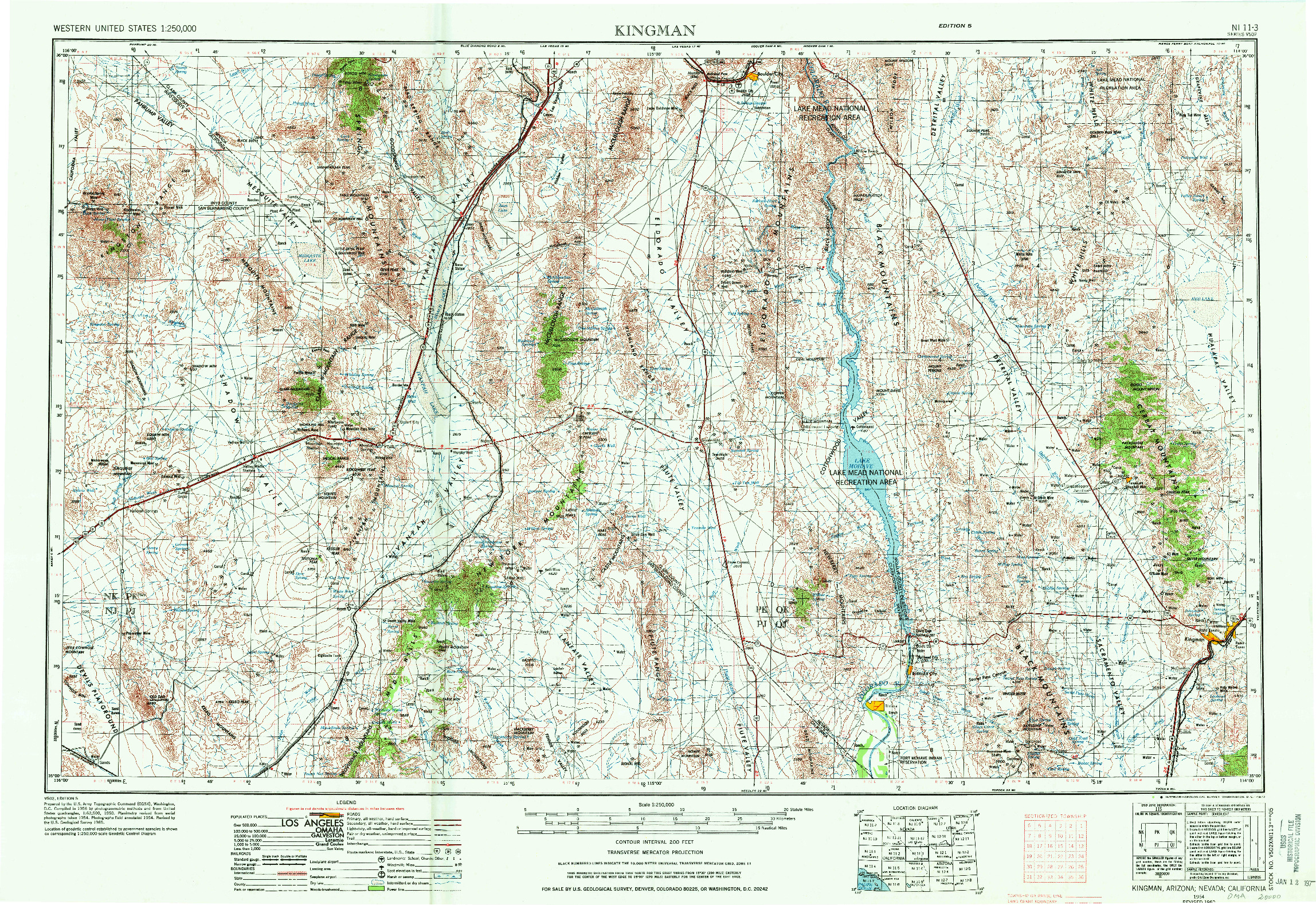 USGS 1:250000-SCALE QUADRANGLE FOR KINGMAN, AZ 1954