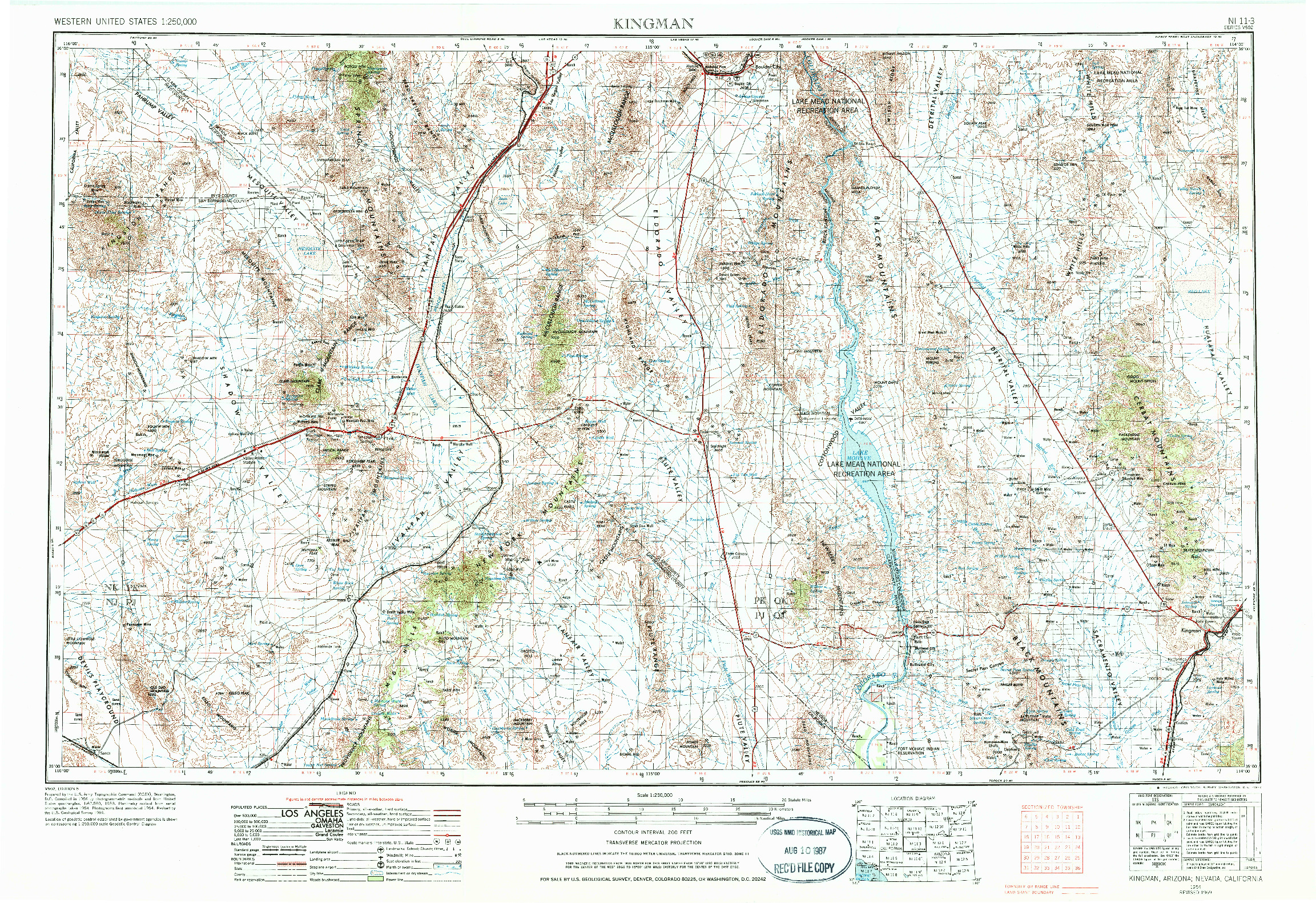 USGS 1:250000-SCALE QUADRANGLE FOR KINGMAN, AZ 1954