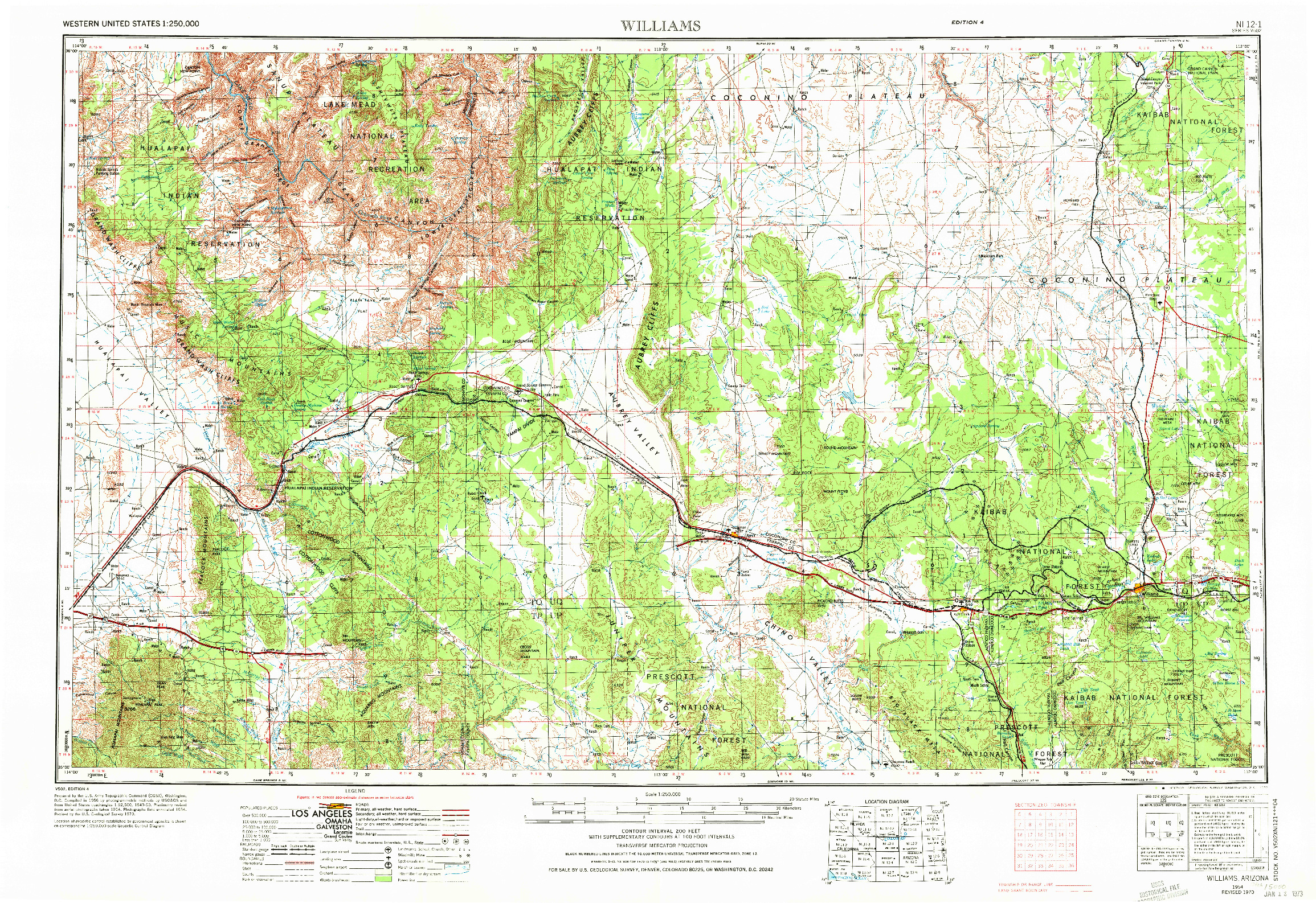 USGS 1:250000-SCALE QUADRANGLE FOR WILLIAMS, AZ 1954
