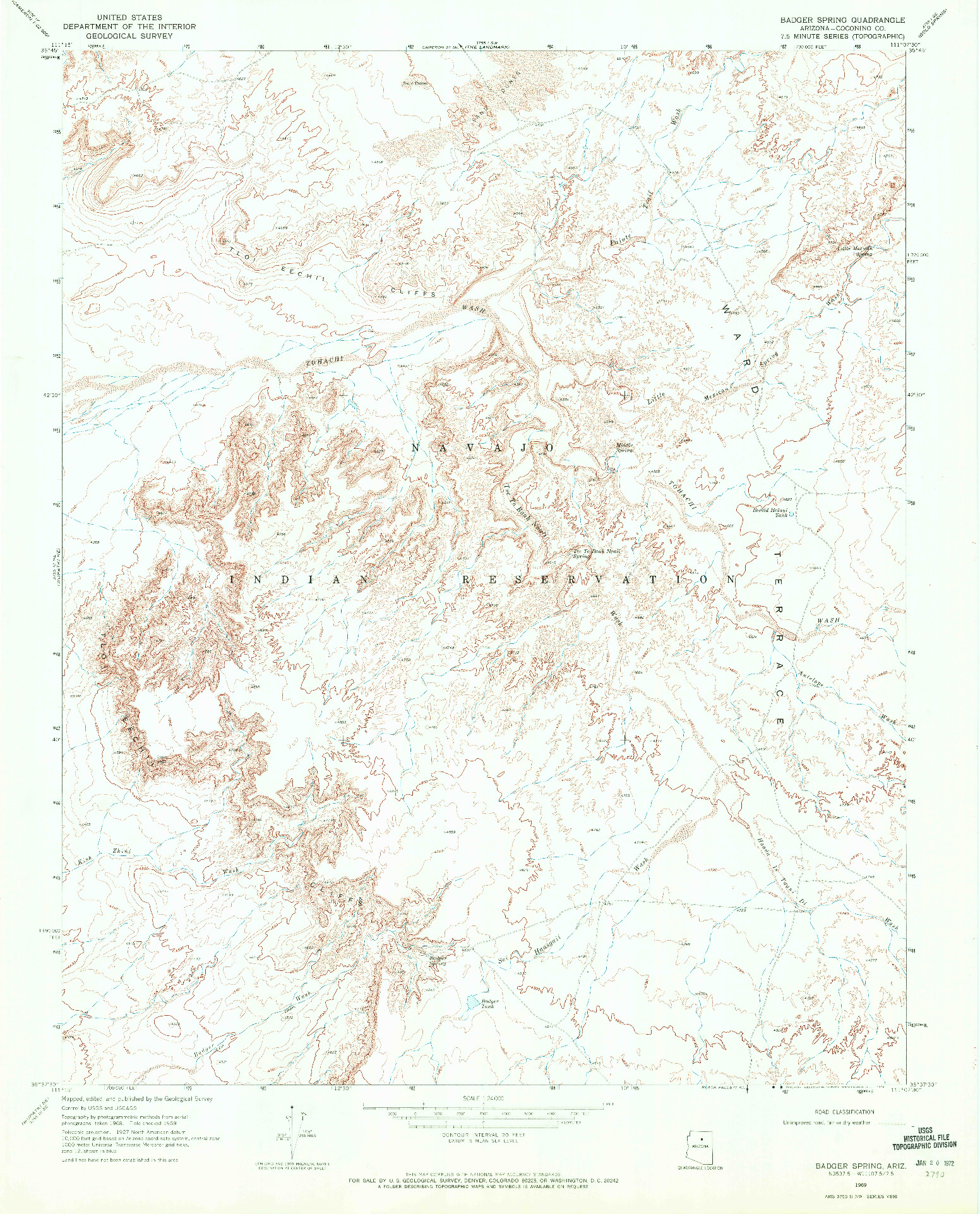 USGS 1:24000-SCALE QUADRANGLE FOR BADGER SPRING, AZ 1969