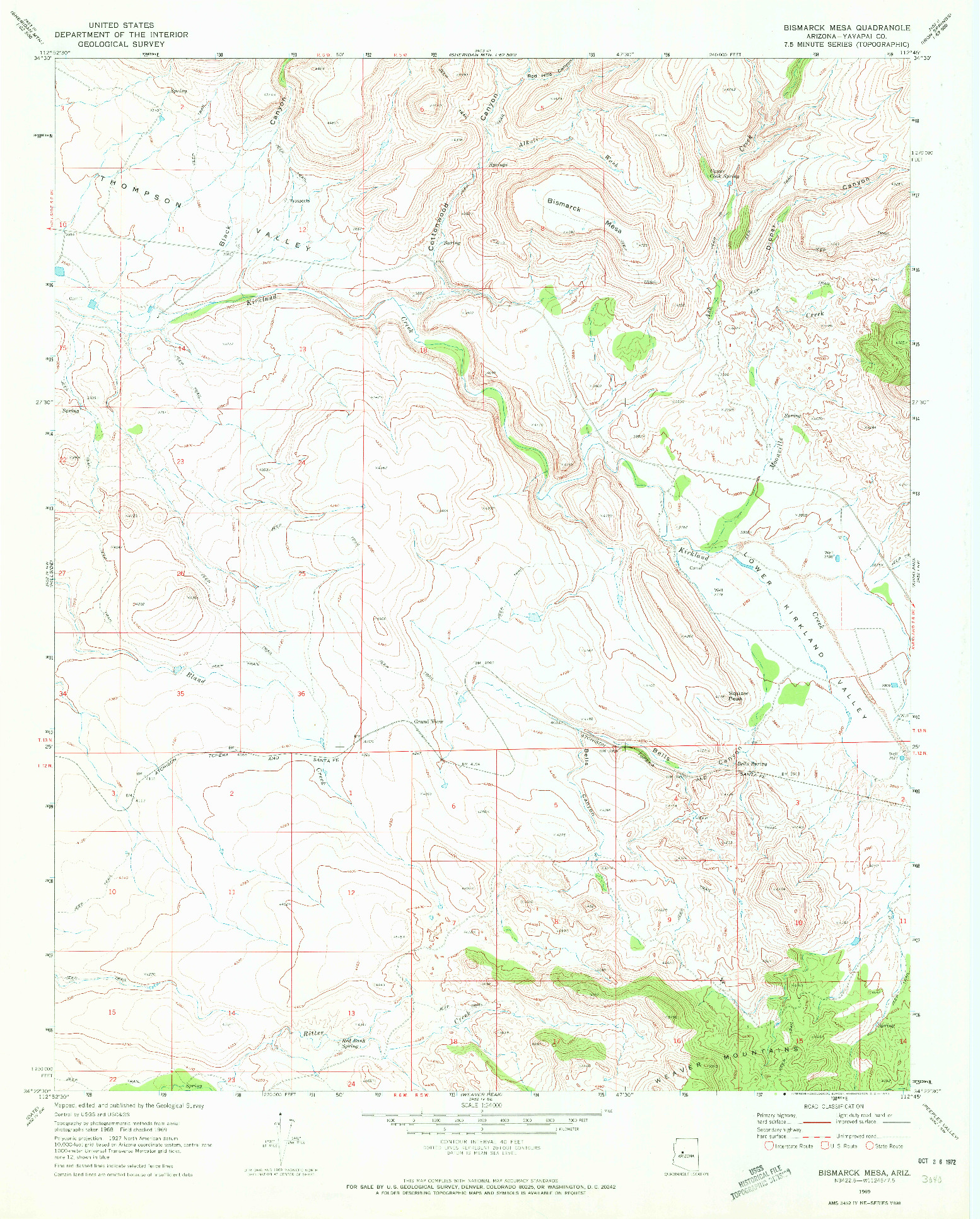 USGS 1:24000-SCALE QUADRANGLE FOR BISMARCK MESA, AZ 1969