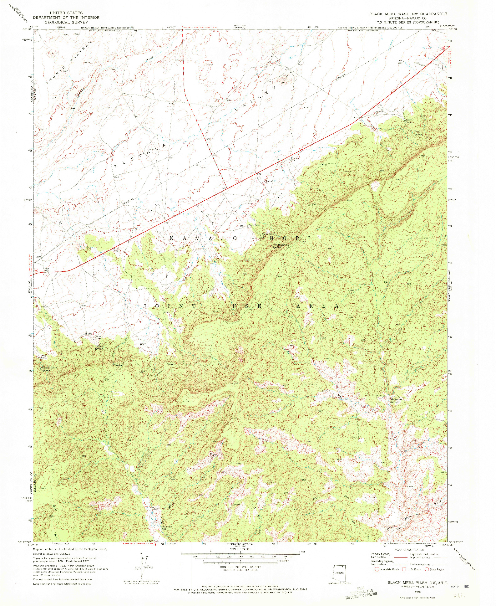 USGS 1:24000-SCALE QUADRANGLE FOR BLACK MESA WASH NW, AZ 1970