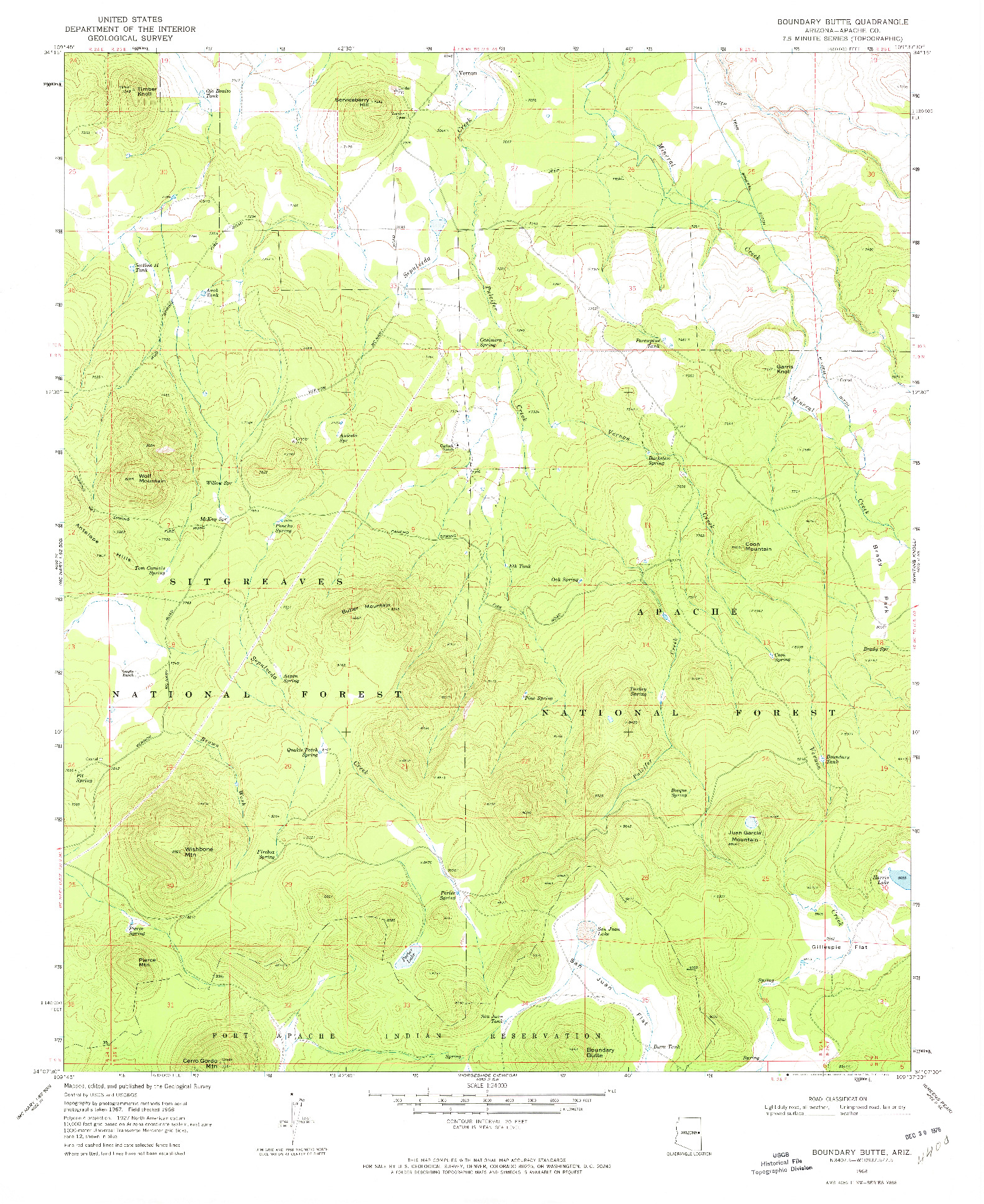 USGS 1:24000-SCALE QUADRANGLE FOR BOUNDARY BUTTE, AZ 1968