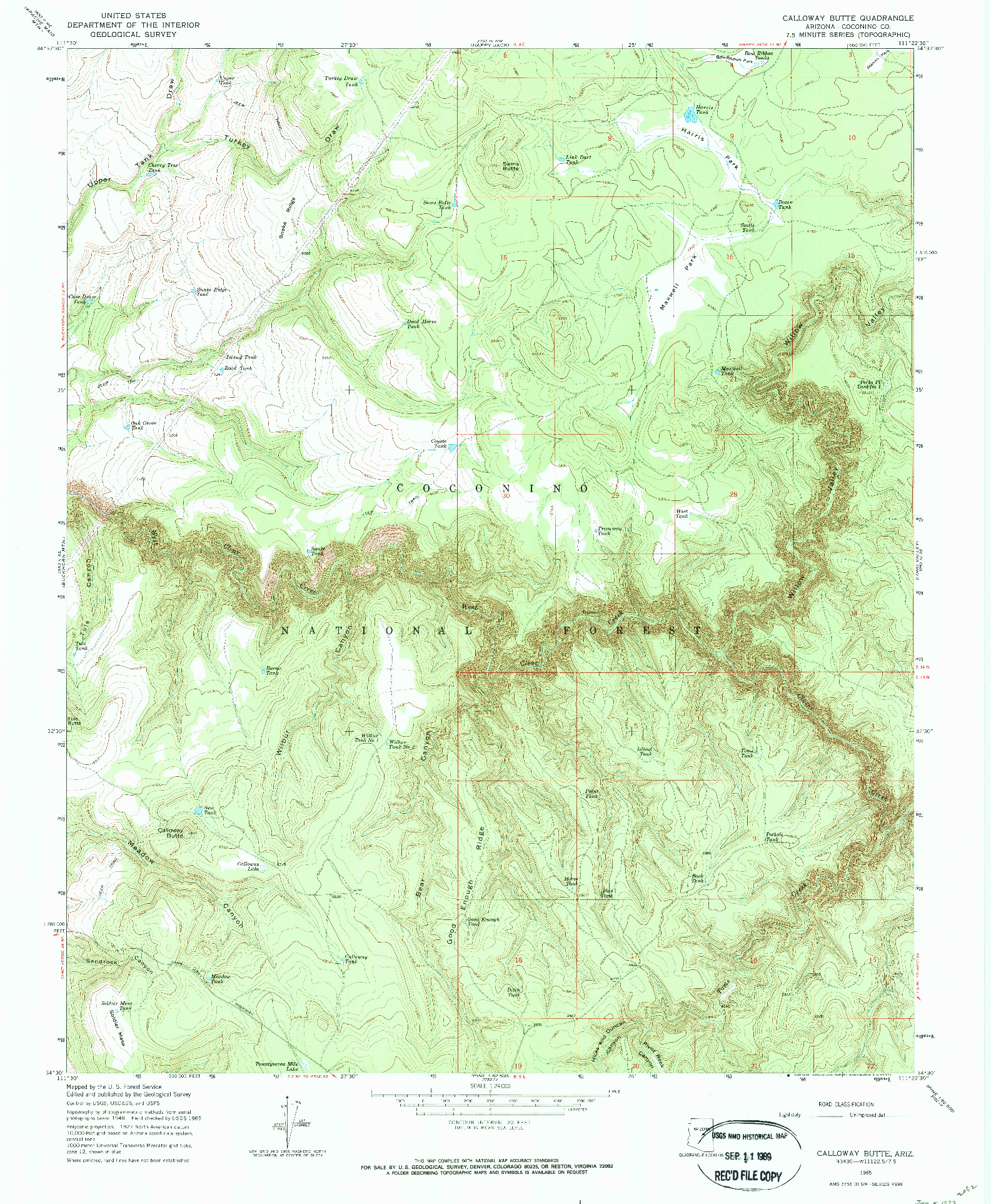 USGS 1:24000-SCALE QUADRANGLE FOR CALLOWAY BUTTE, AZ 1965