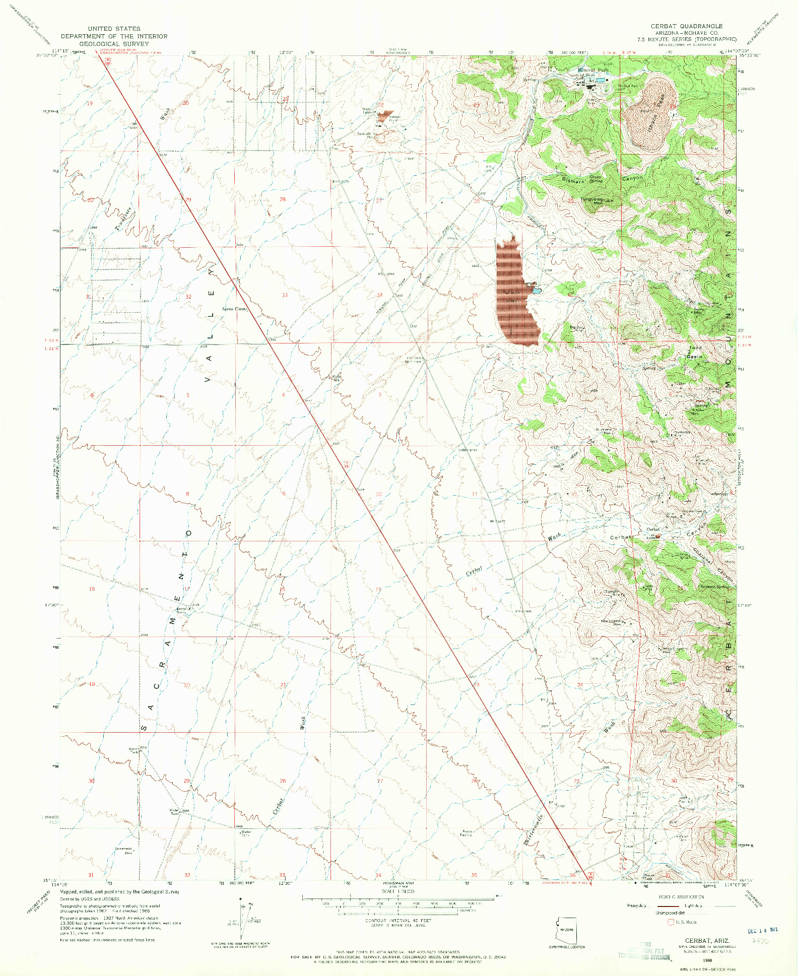 USGS 1:24000-SCALE QUADRANGLE FOR CERBAT, AZ 1968