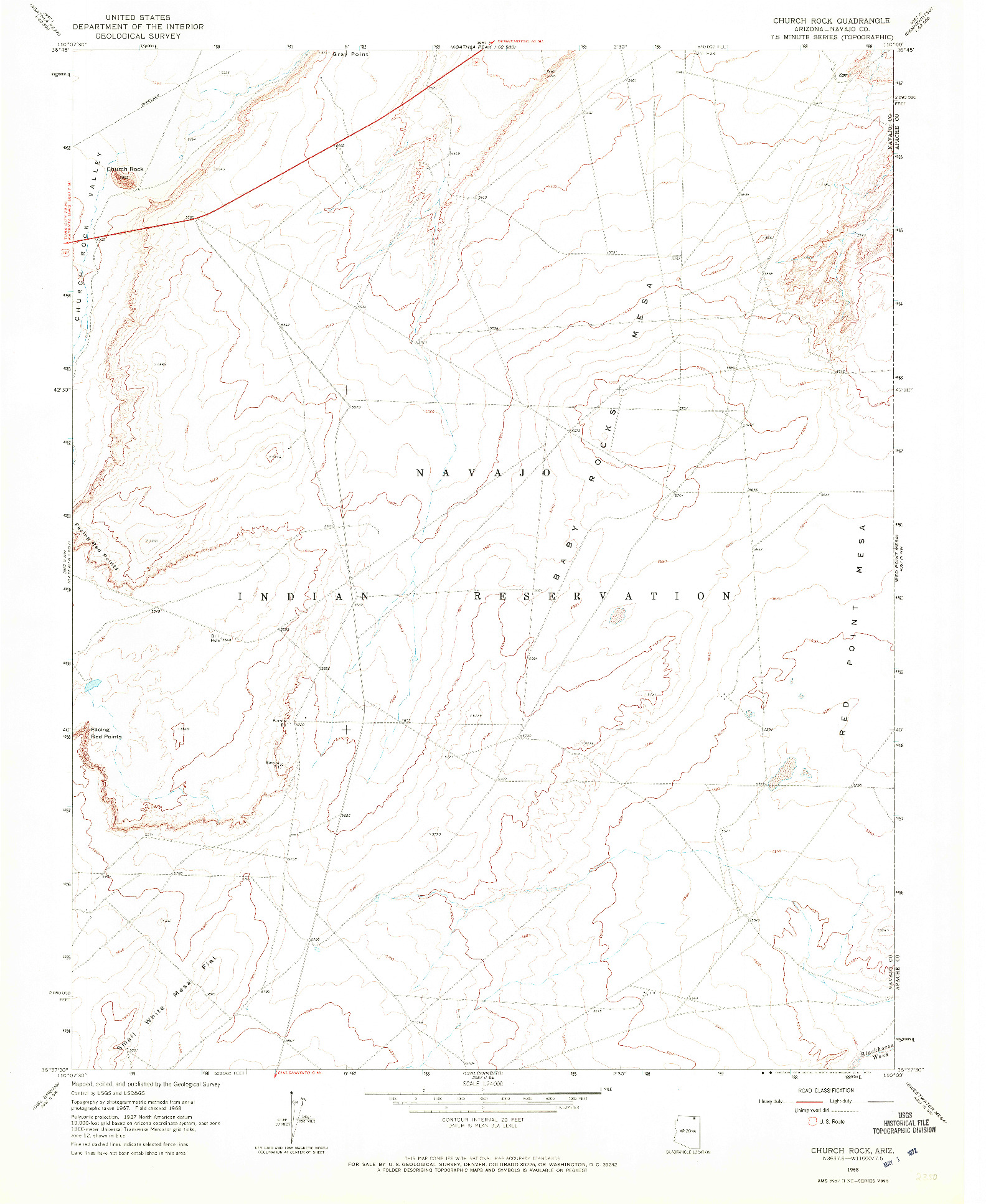 USGS 1:24000-SCALE QUADRANGLE FOR CHURCH ROCK, AZ 1968