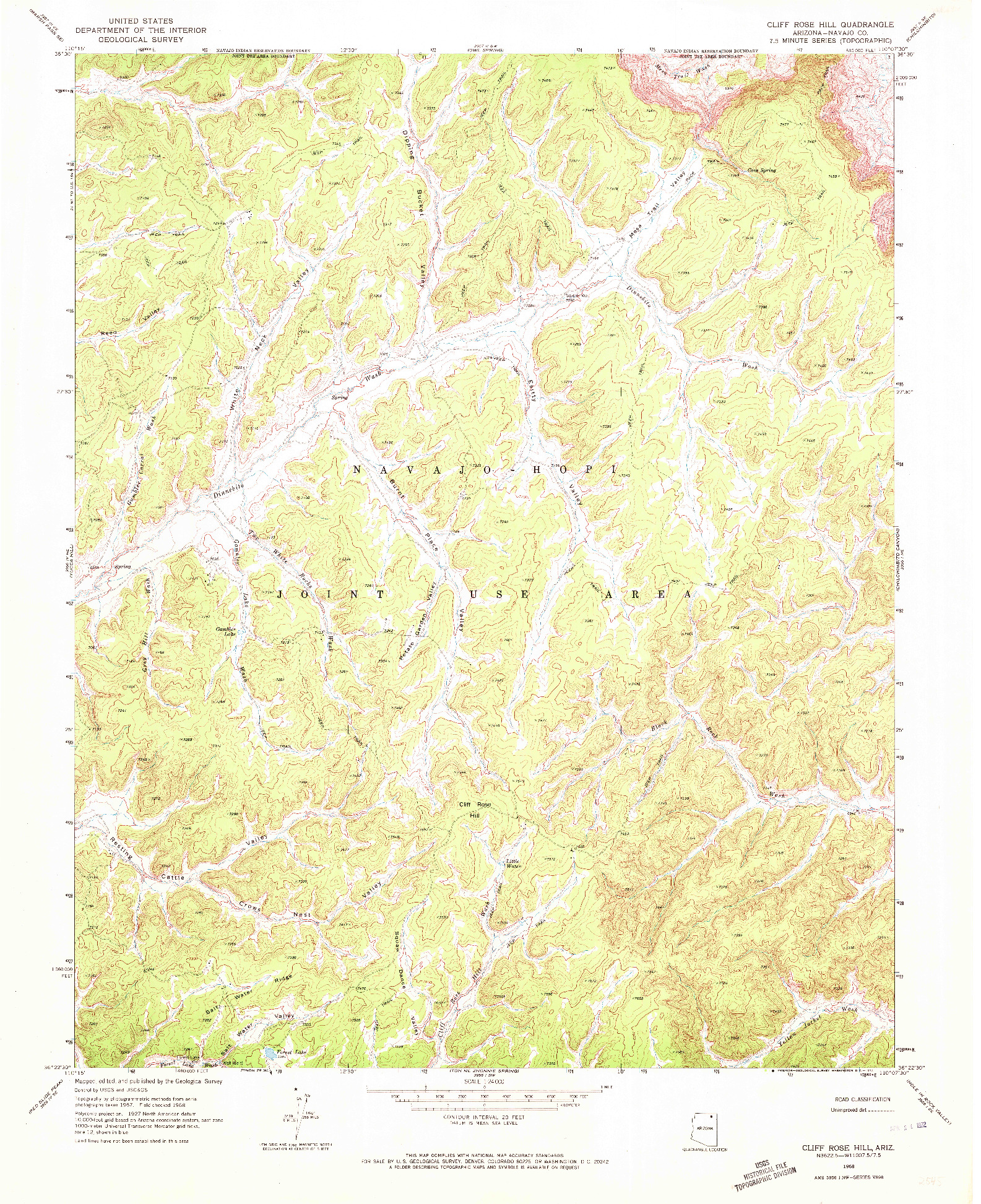 USGS 1:24000-SCALE QUADRANGLE FOR CLIFF ROSE HILL, AZ 1968