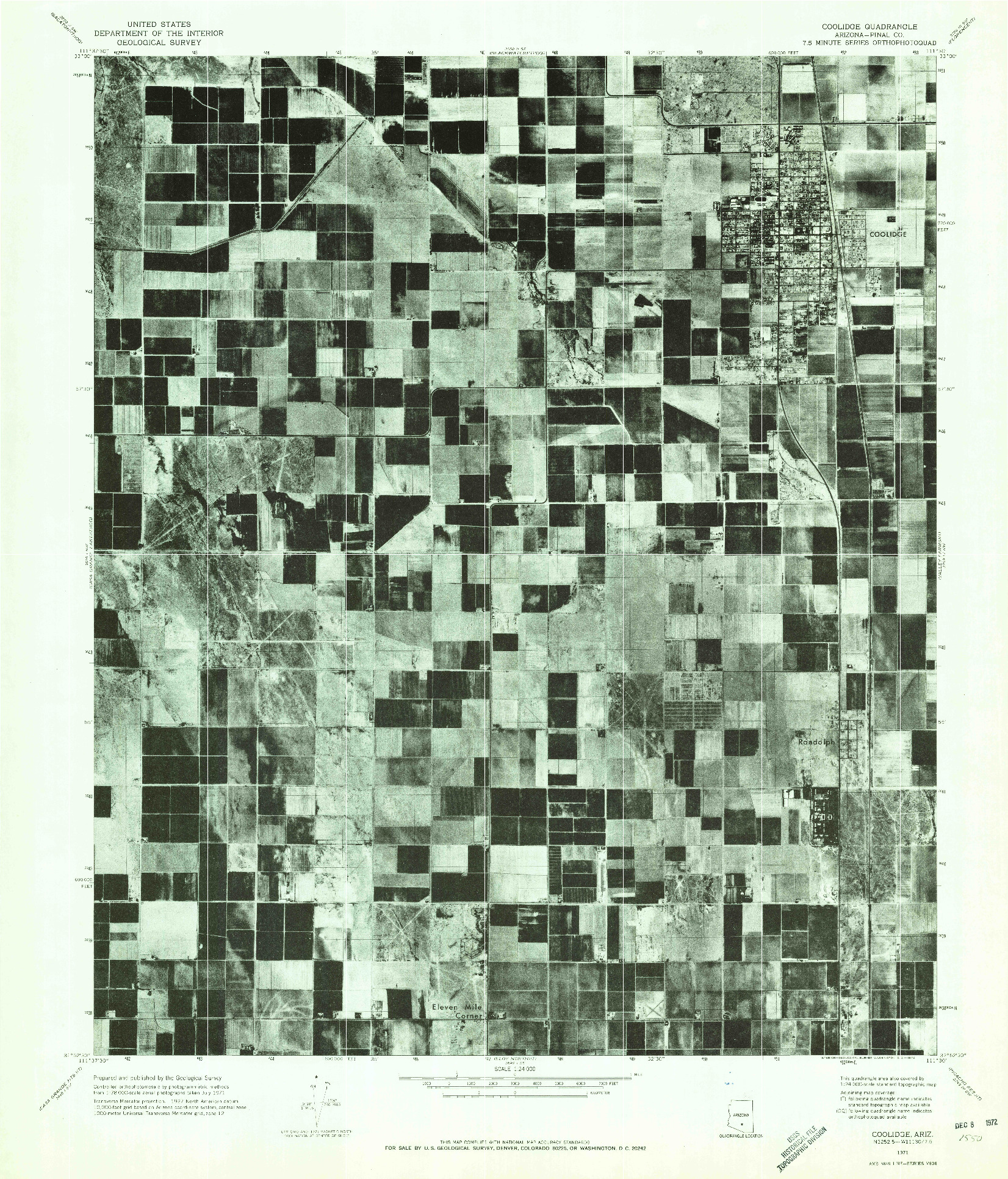USGS 1:24000-SCALE QUADRANGLE FOR COOLIDGE, AZ 1971