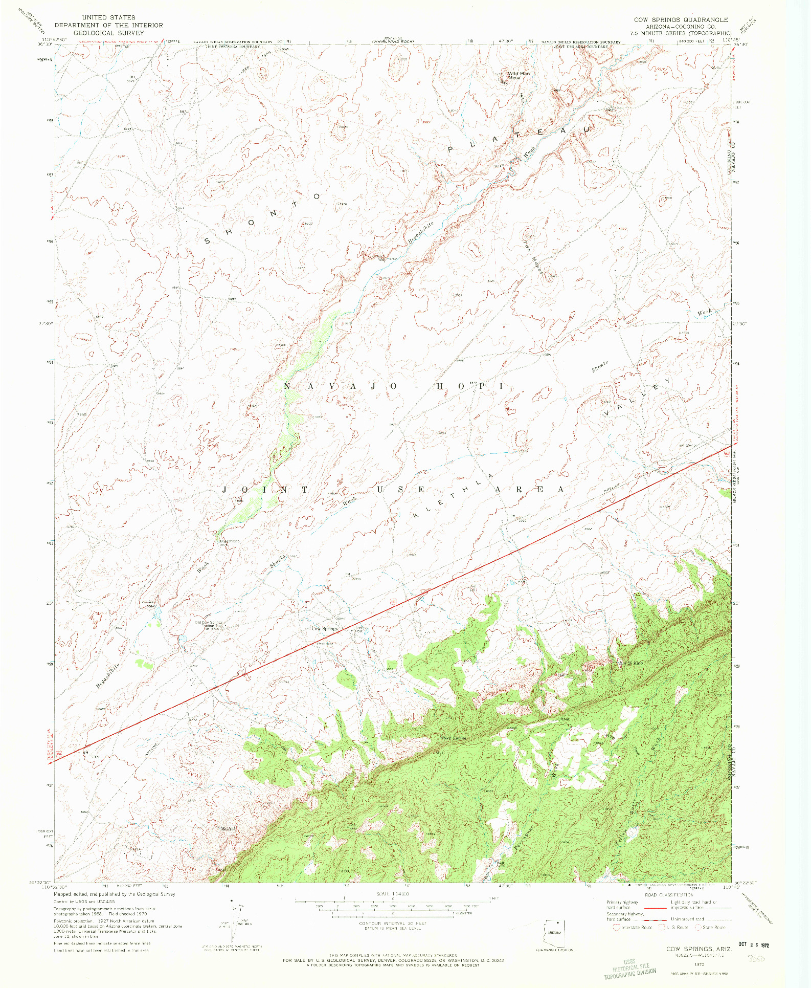 USGS 1:24000-SCALE QUADRANGLE FOR COW SPRINGS, AZ 1970