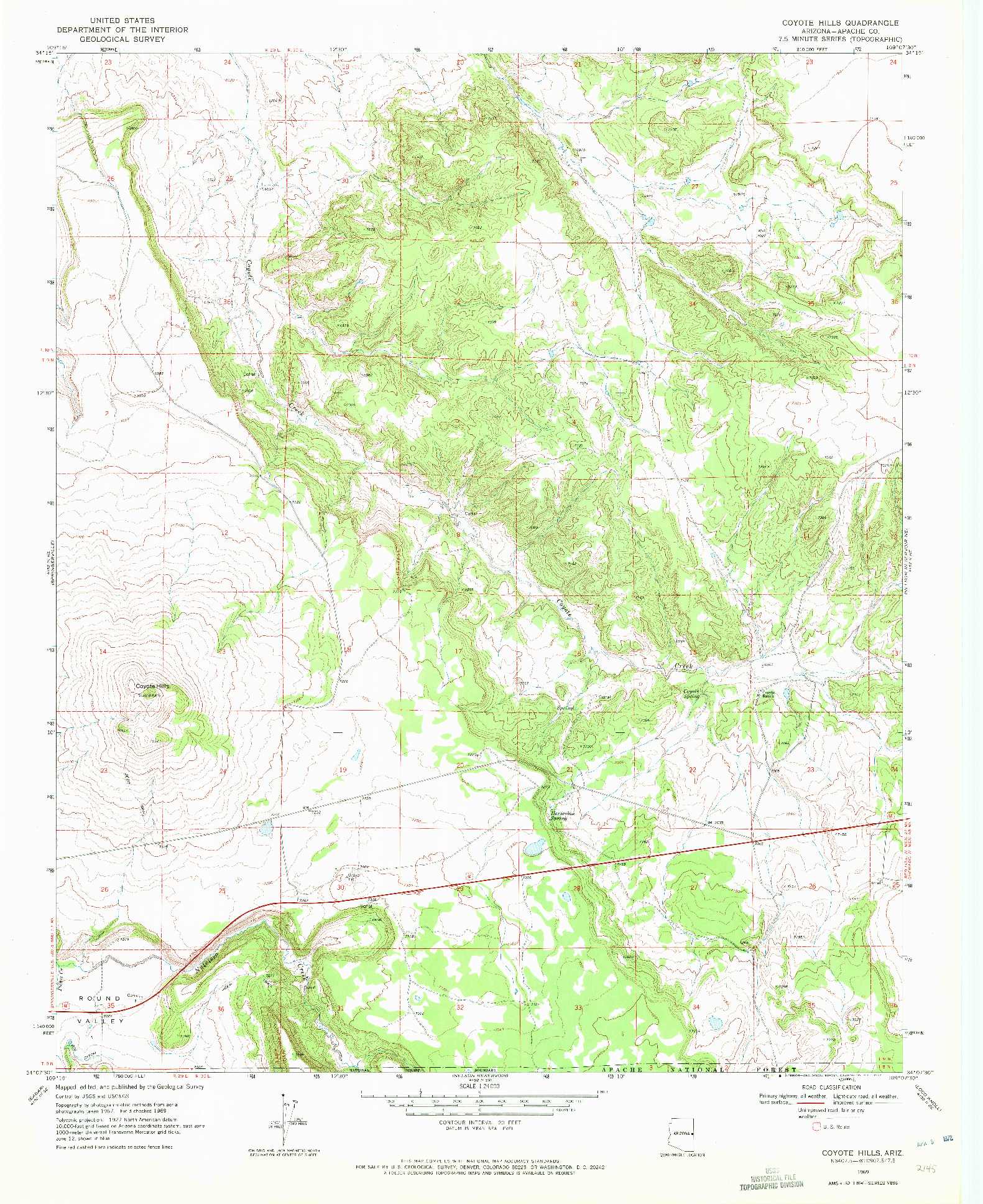 USGS 1:24000-SCALE QUADRANGLE FOR COYOTE HILLS, AZ 1969