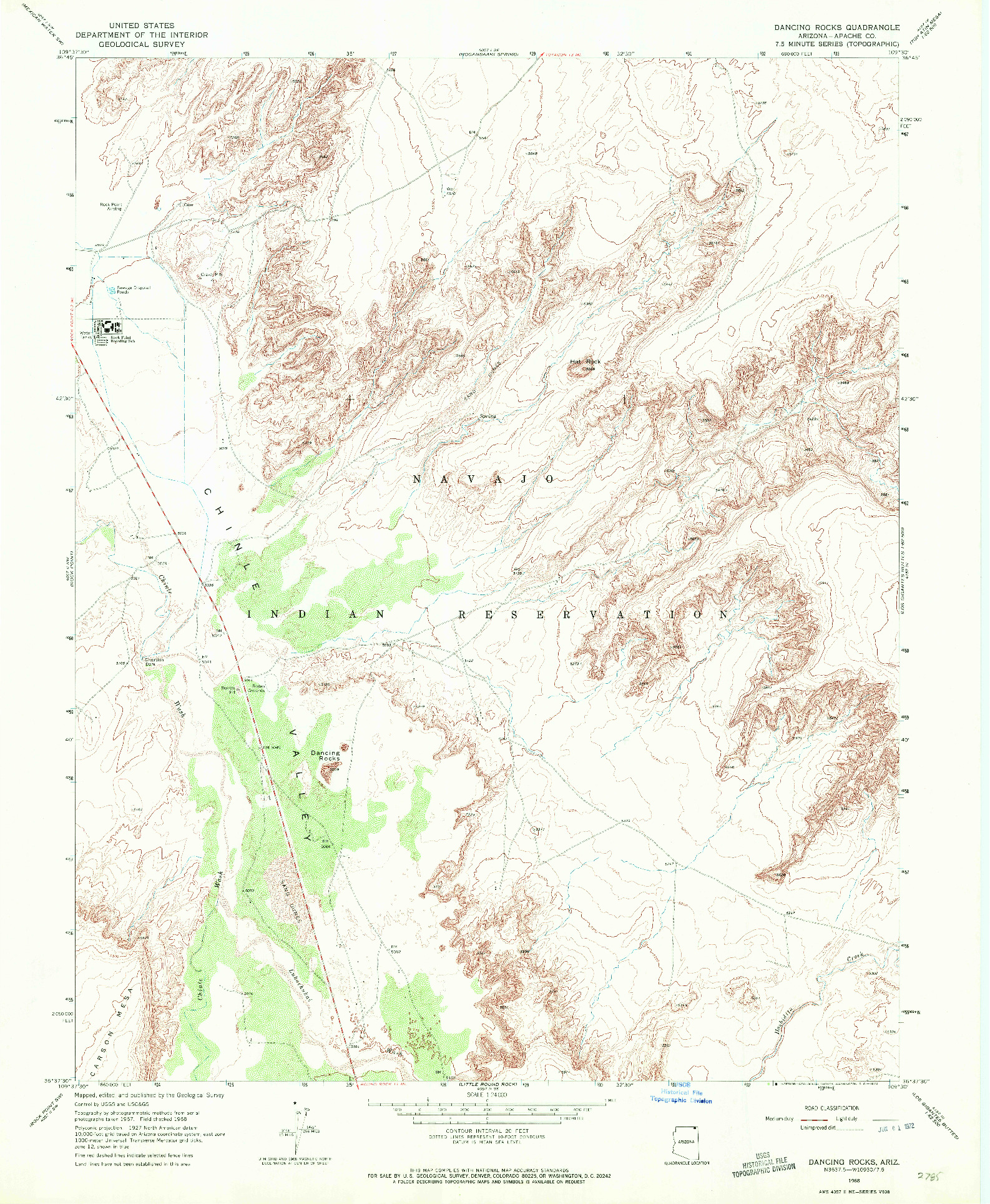 USGS 1:24000-SCALE QUADRANGLE FOR DANCING ROCKS, AZ 1968