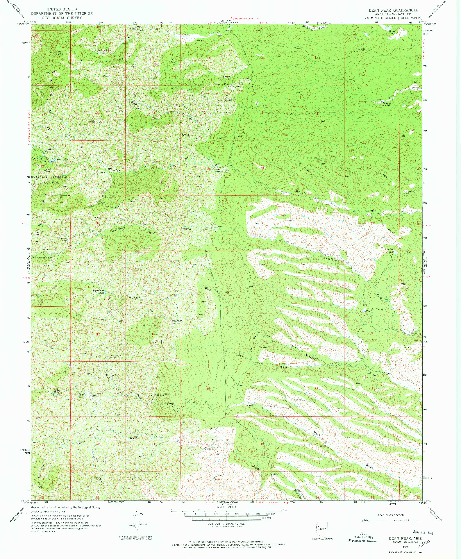 USGS 1:24000-SCALE QUADRANGLE FOR DEAN PEAK, AZ 1968