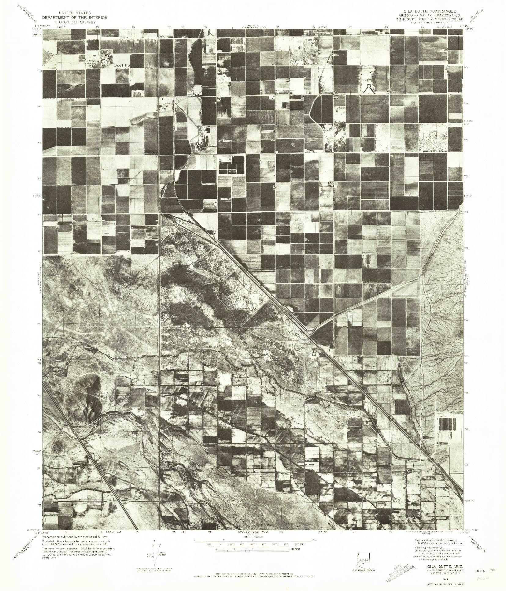 USGS 1:24000-SCALE QUADRANGLE FOR GILA BUTTE, AZ 1971