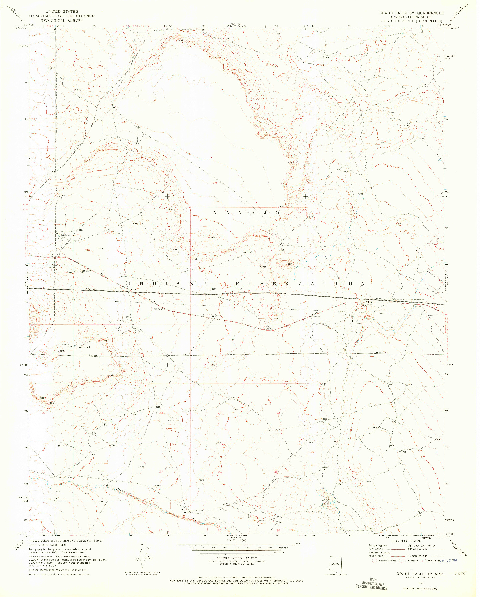 USGS 1:24000-SCALE QUADRANGLE FOR GRAND FALLS SW, AZ 1969