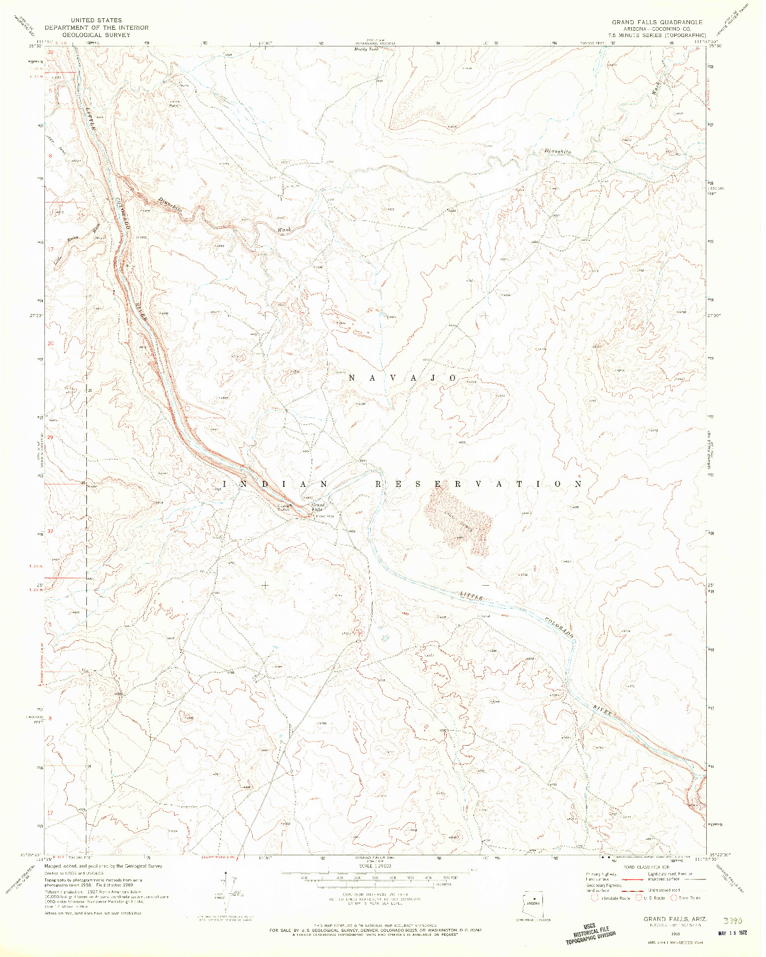 USGS 1:24000-SCALE QUADRANGLE FOR GRAND FALLS, AZ 1969