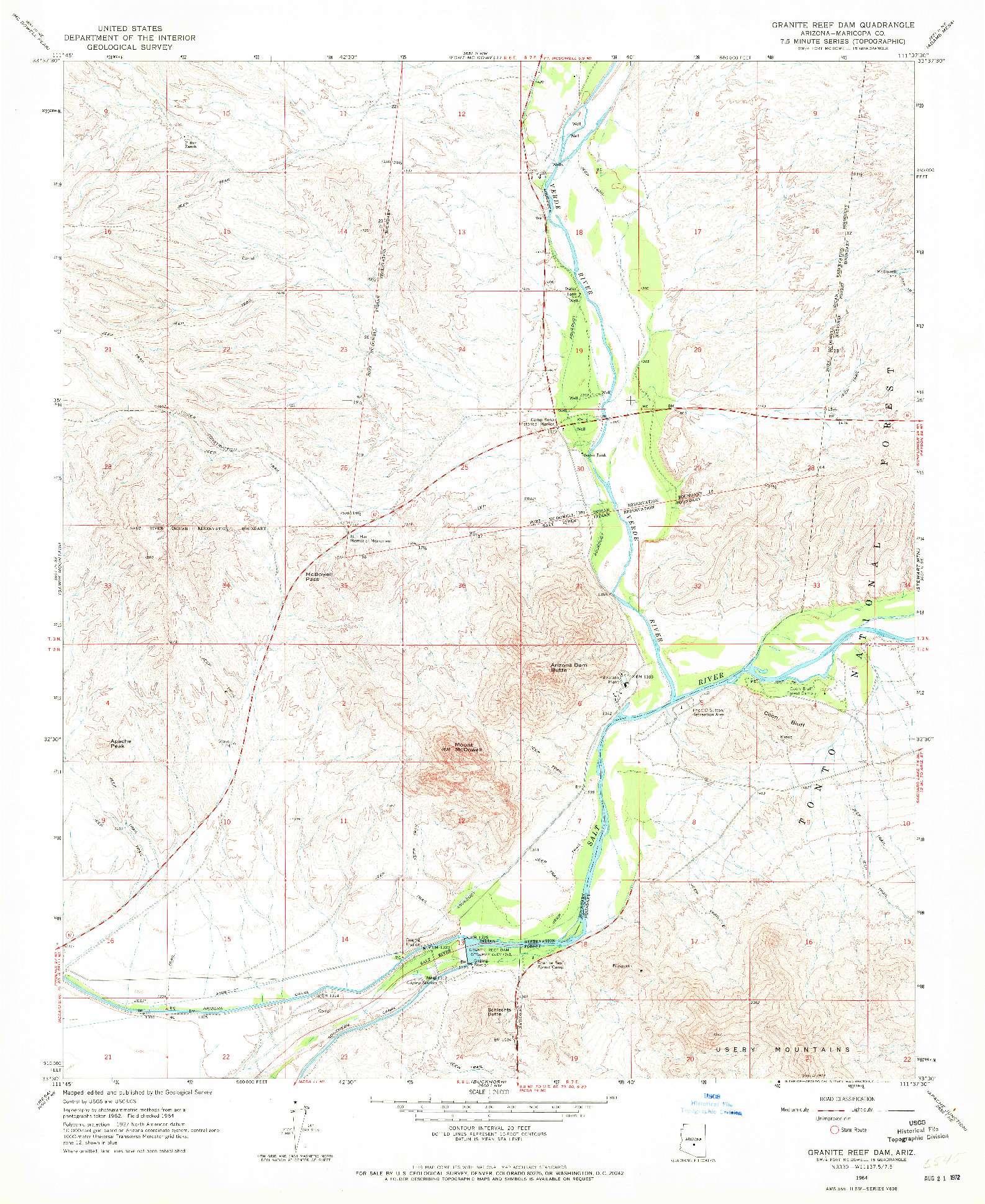 USGS 1:24000-SCALE QUADRANGLE FOR GRANITE REEF DAM, AZ 1964