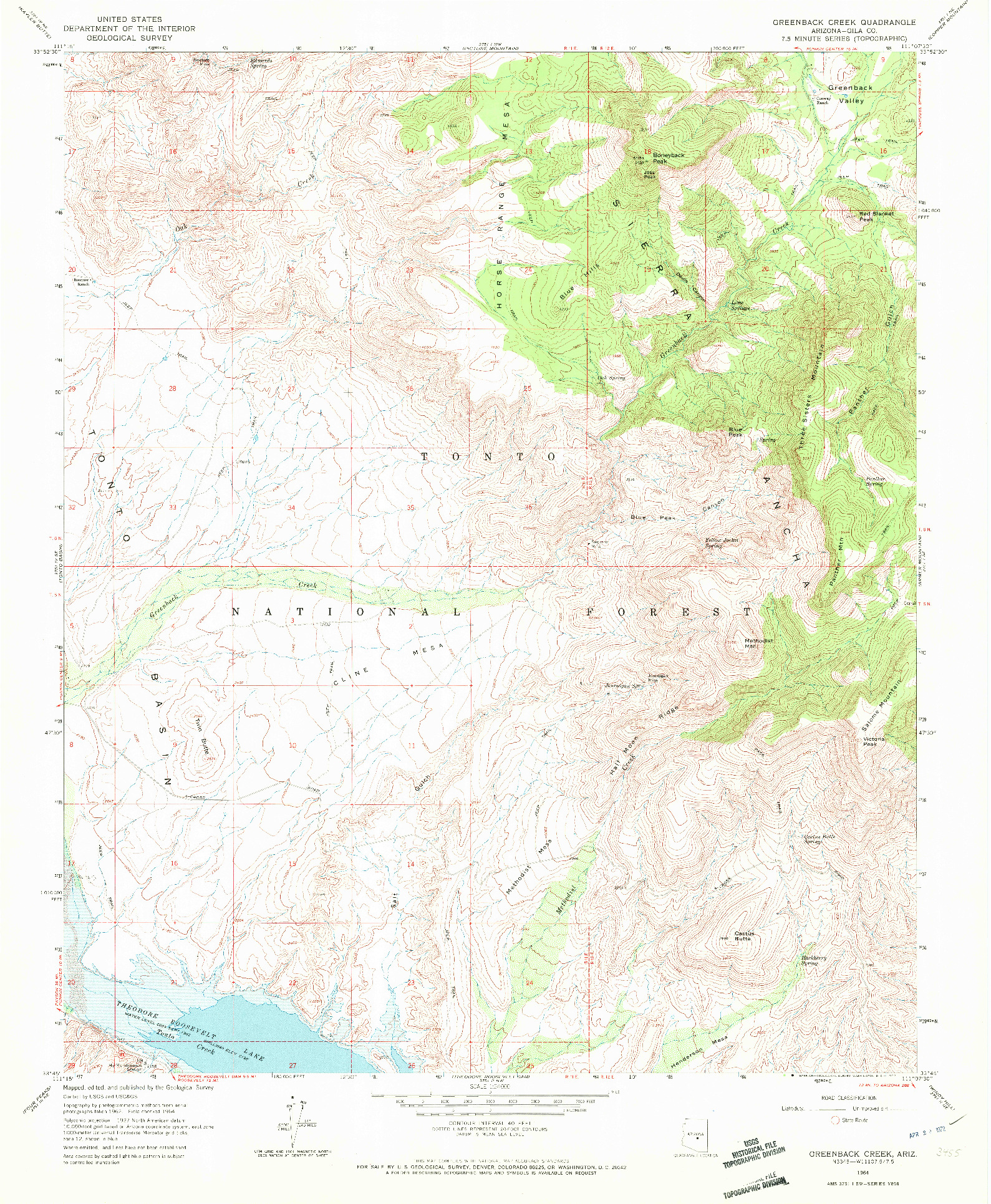 USGS 1:24000-SCALE QUADRANGLE FOR GREENBACK CREEK, AZ 1964