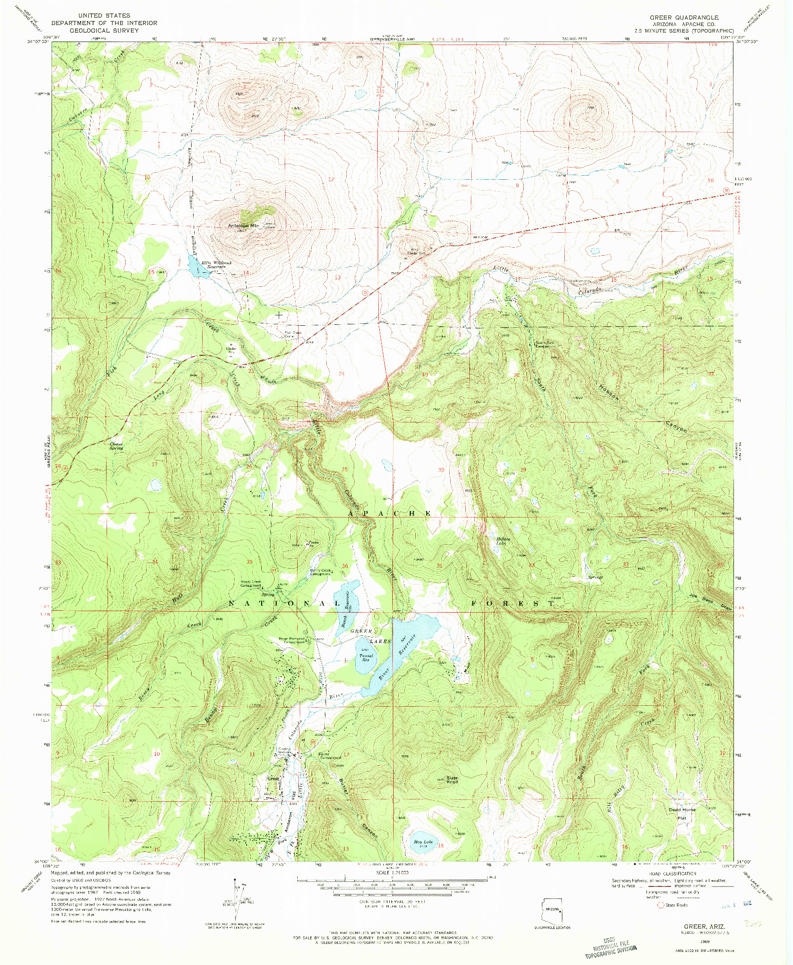 USGS 1:24000-SCALE QUADRANGLE FOR GREER, AZ 1969