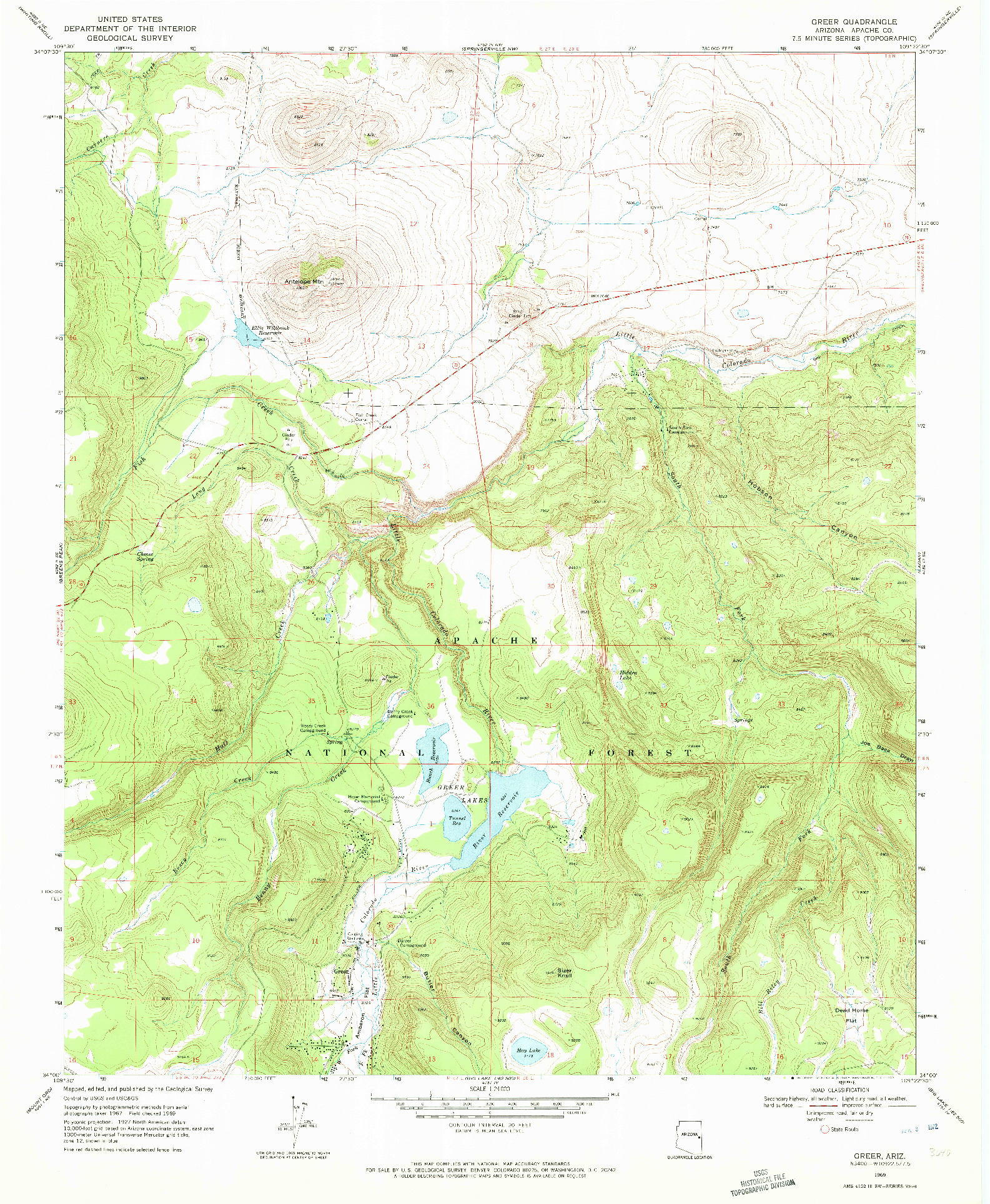 USGS 1:24000-SCALE QUADRANGLE FOR GREER, AZ 1969
