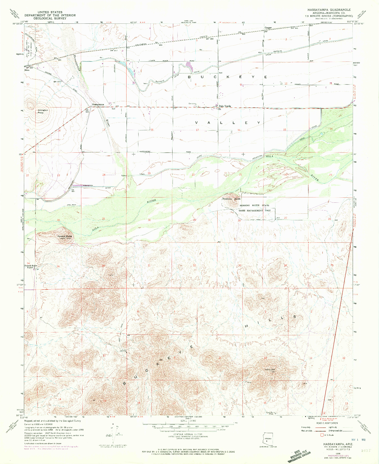 USGS 1:24000-SCALE QUADRANGLE FOR HASSAYAMPA, AZ 1958