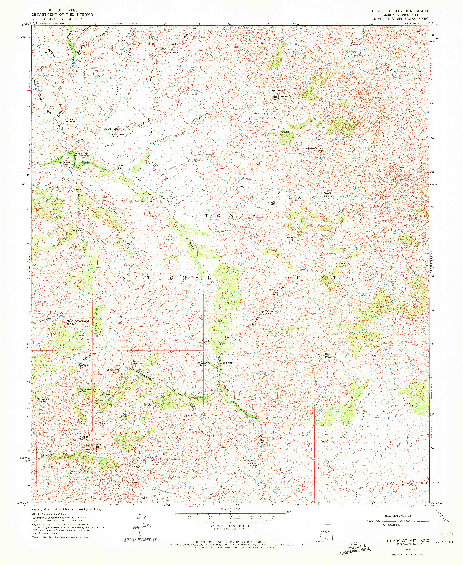 USGS 1:24000-SCALE QUADRANGLE FOR HUMBOLDT MTN., AZ 1964