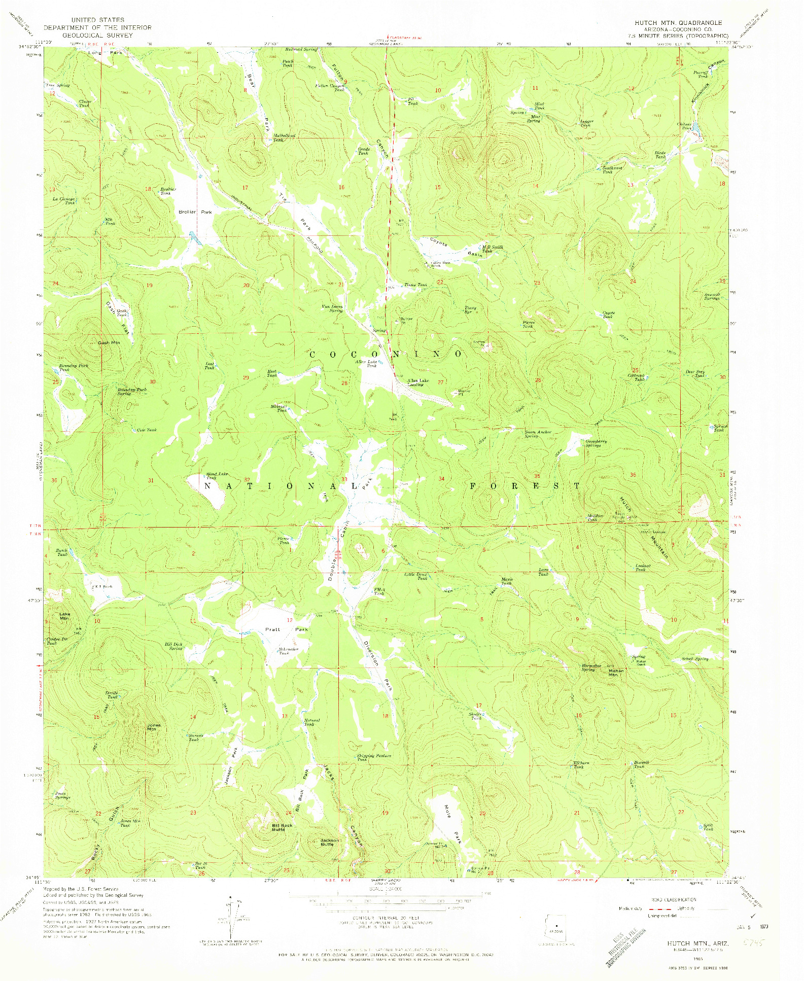 USGS 1:24000-SCALE QUADRANGLE FOR HUTCH MTN., AZ 1965