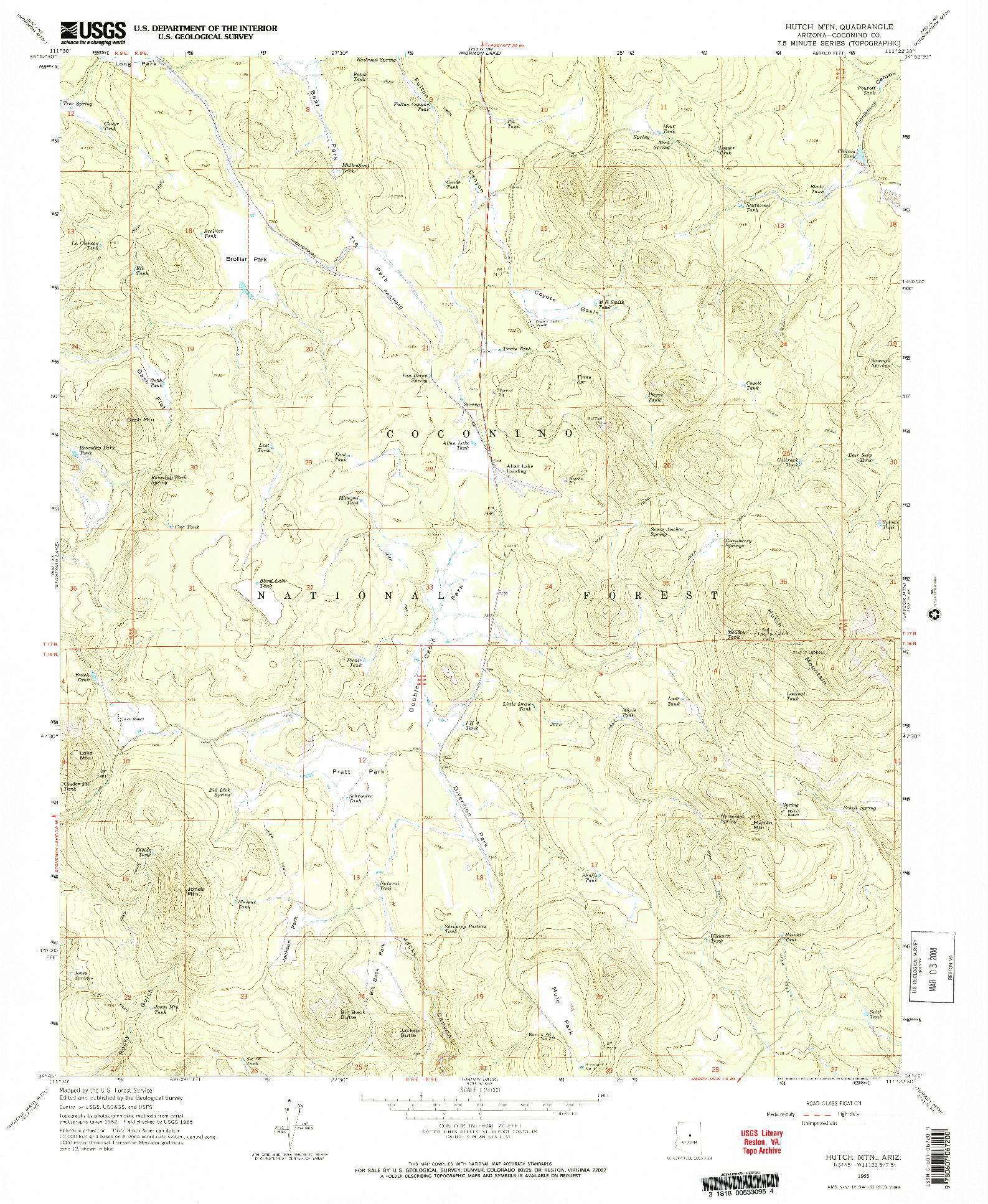 USGS 1:24000-SCALE QUADRANGLE FOR HUTCH MTN., AZ 1965