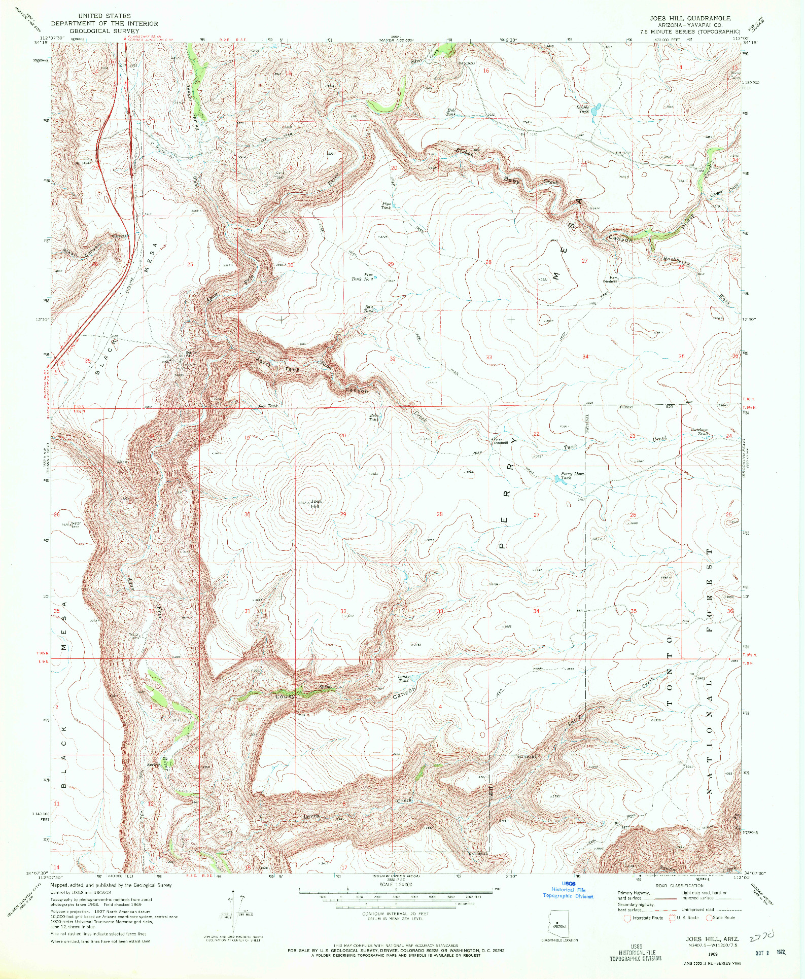 USGS 1:24000-SCALE QUADRANGLE FOR JOES HILL, AZ 1969