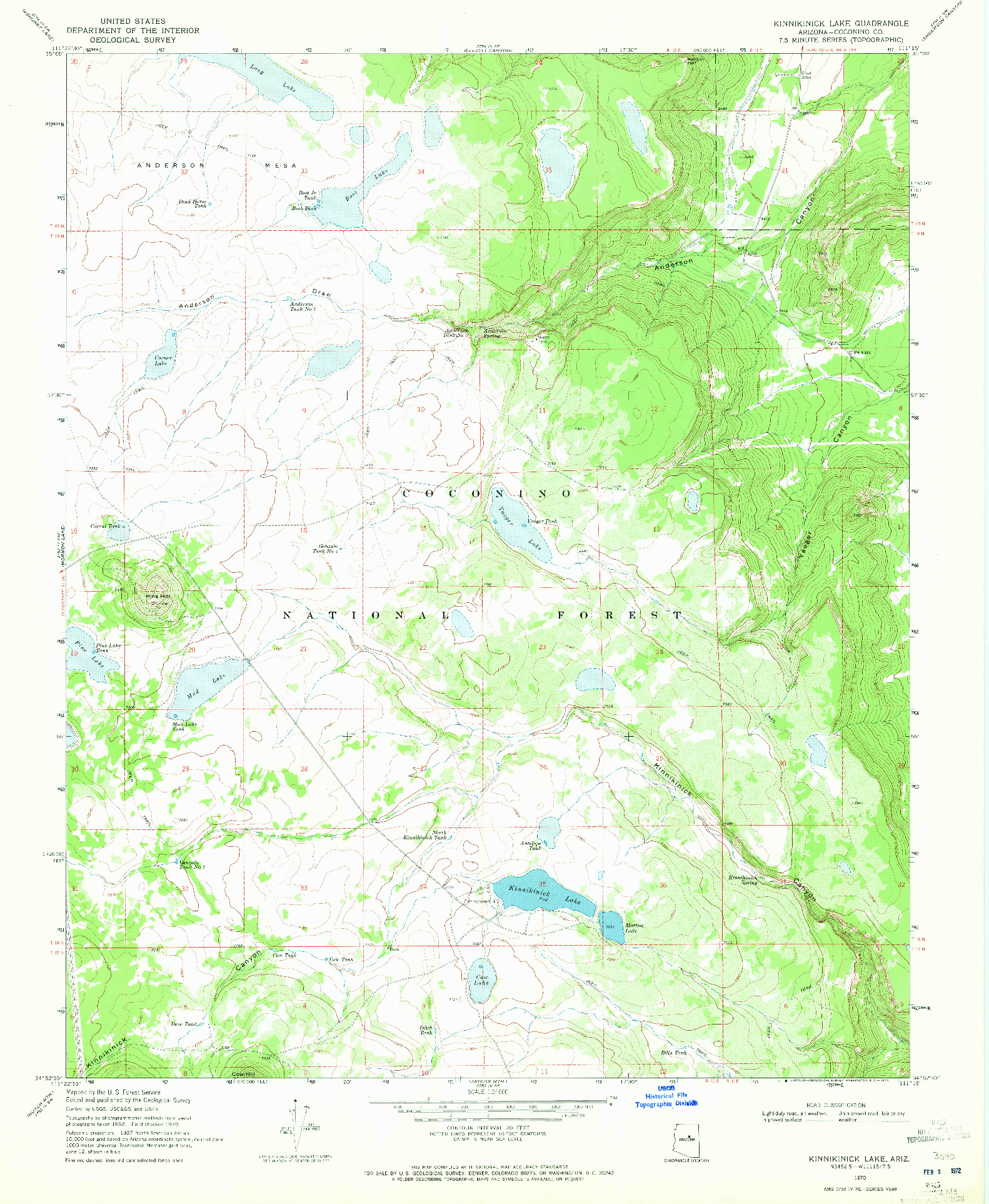 USGS 1:24000-SCALE QUADRANGLE FOR KINNIKINICK LAKE, AZ 1970