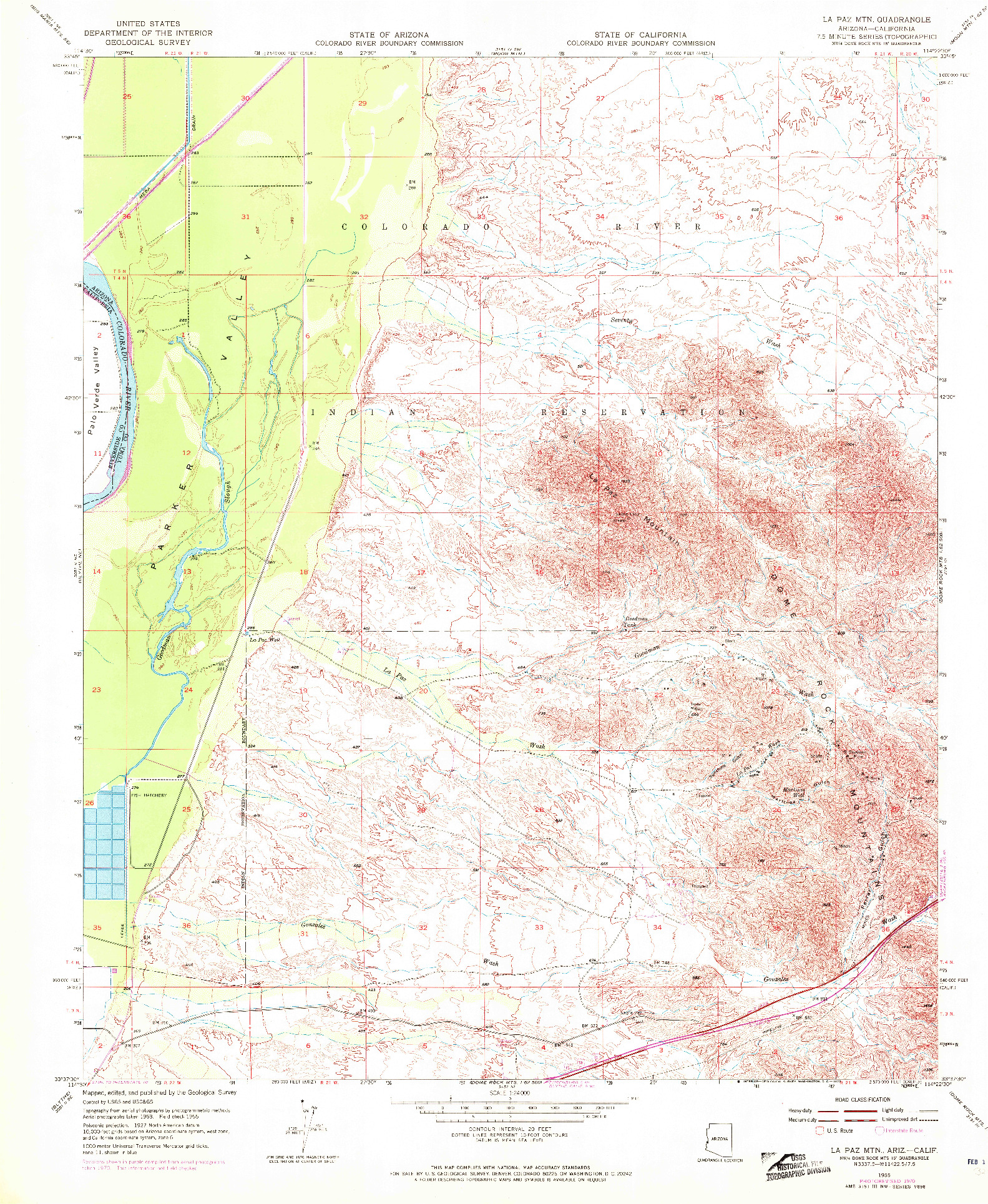 USGS 1:24000-SCALE QUADRANGLE FOR LA PAZ MTN, AZ 1955