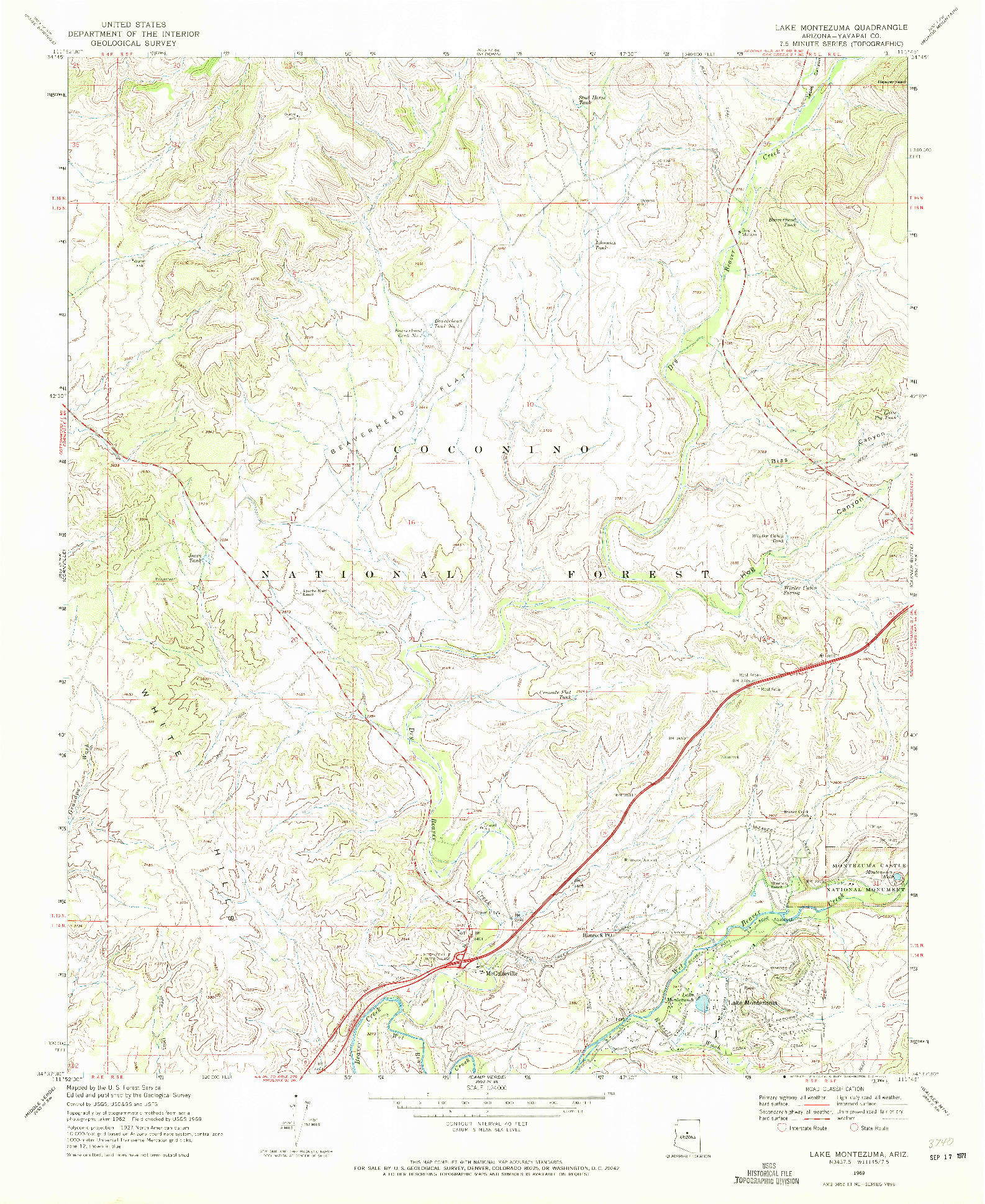 USGS 1:24000-SCALE QUADRANGLE FOR LAKE MONTEZUMA, AZ 1969