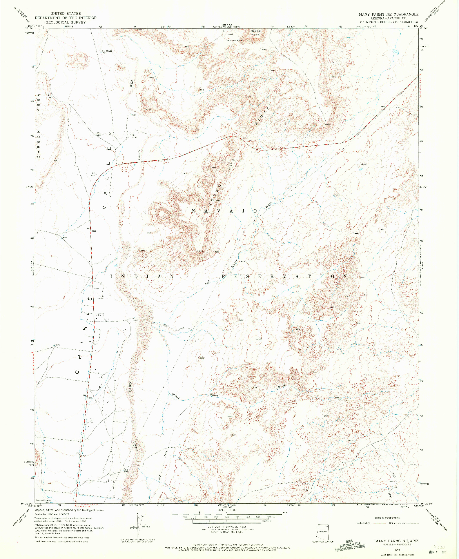 USGS 1:24000-SCALE QUADRANGLE FOR MANY FARMS NE, AZ 1968