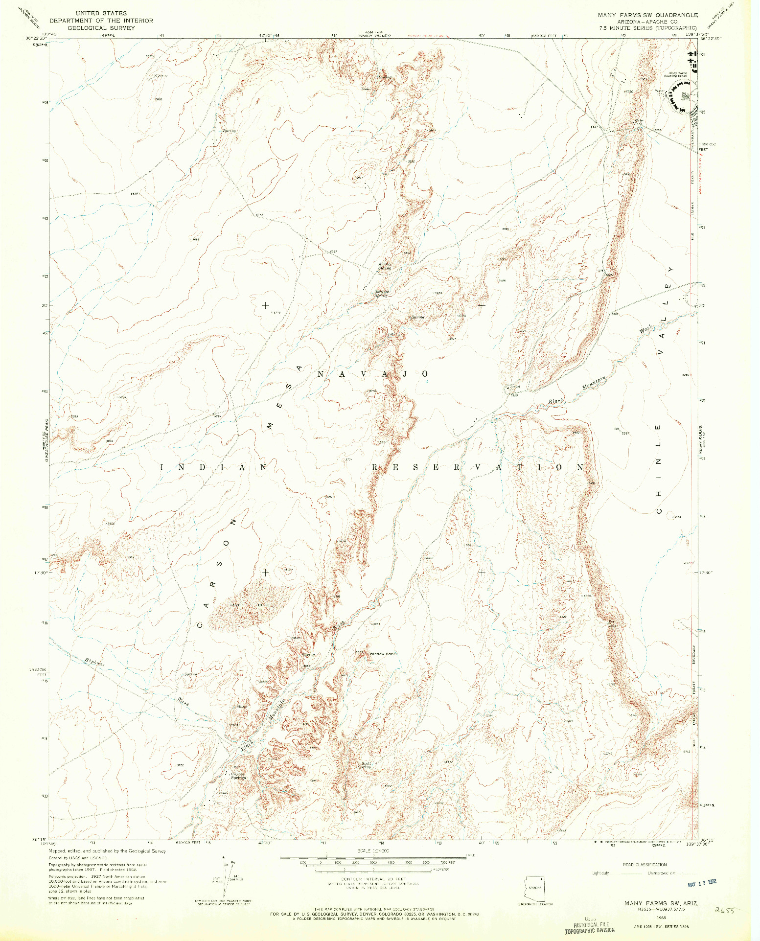 USGS 1:24000-SCALE QUADRANGLE FOR MANY FARMS SW, AZ 1968